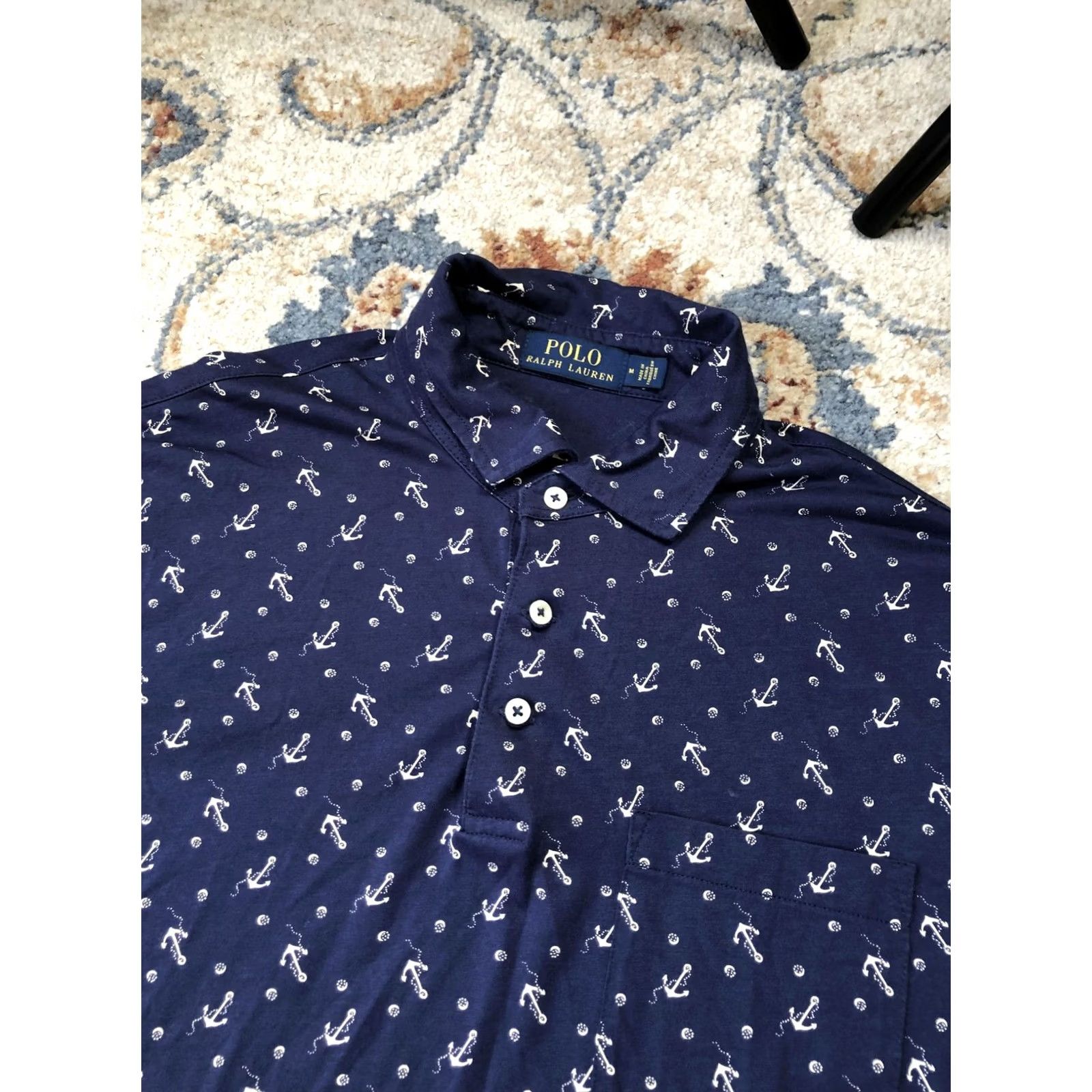Polo Ralph Lauren Polo Ralph Lauren Polo Shirt Mens Medium Navy Anchor Print Pocket Nautical R67 Size US M / EU 48-50 / 2 - 7 Thumbnail