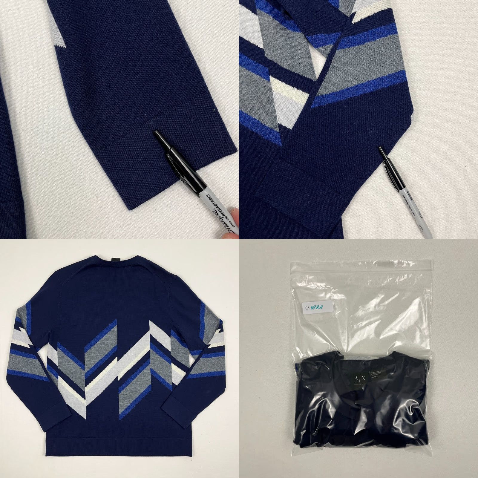 Armani Exchange Armani Exchange Sweater Mens XL Blue Geometric Merino Wool Crew Pullover Jumper Size US XL / EU 56 / 4 - 8 Thumbnail