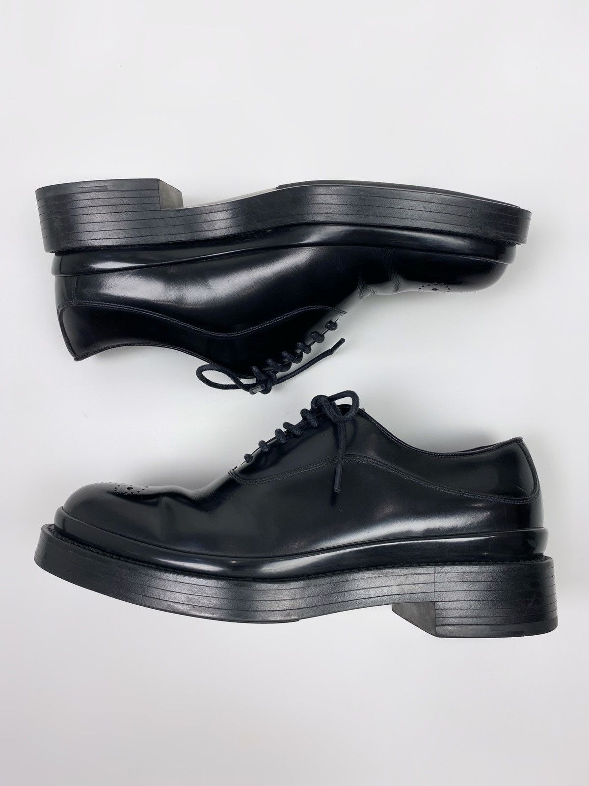 Prada Prada Black Brushed Leather Oxford Shoes Size US 7 / EU 40 - 8 Thumbnail