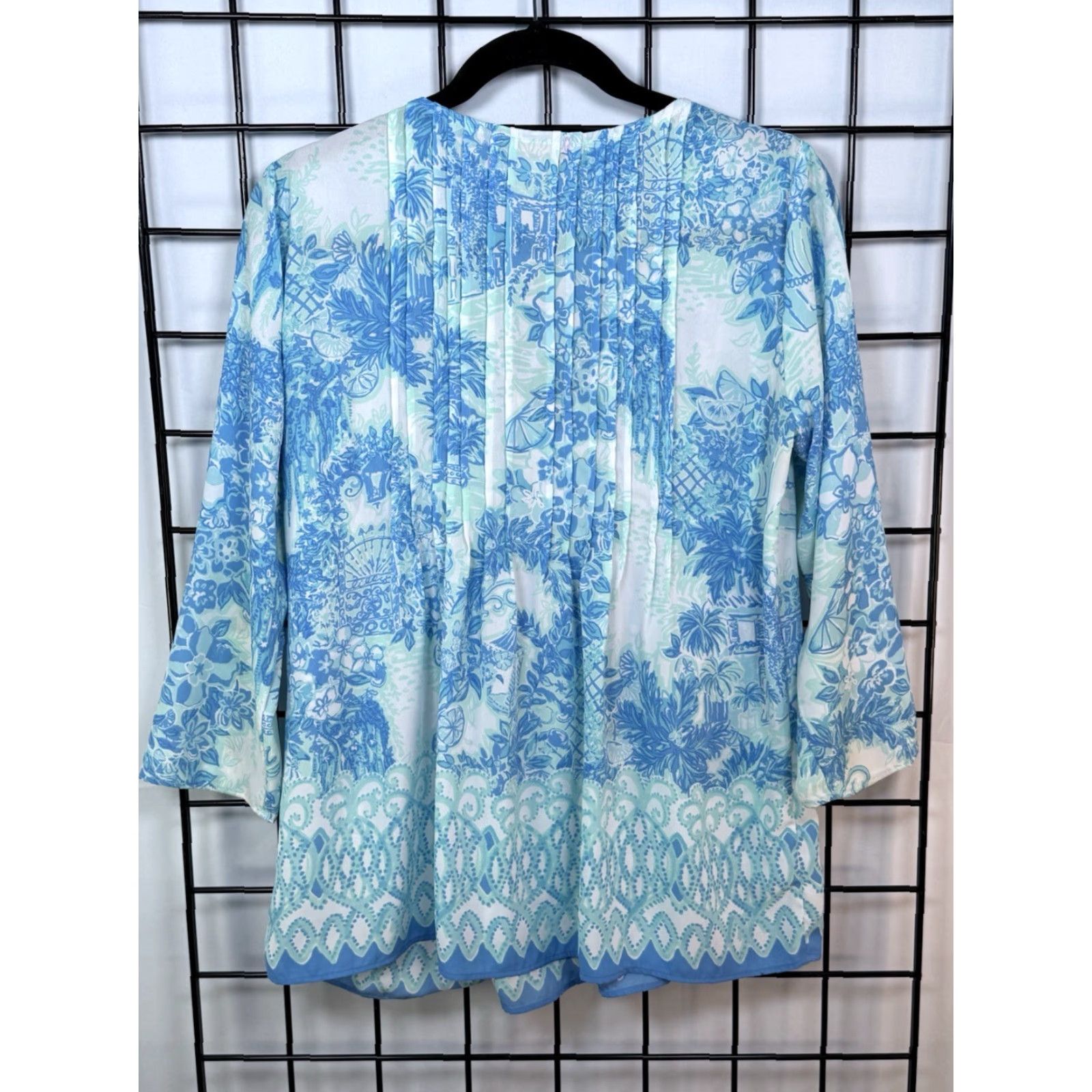 VINTAGE Style Lilly Pulitzer Marlina Tunic Top in Toile Me About It Womens S Blue Coastal Boho