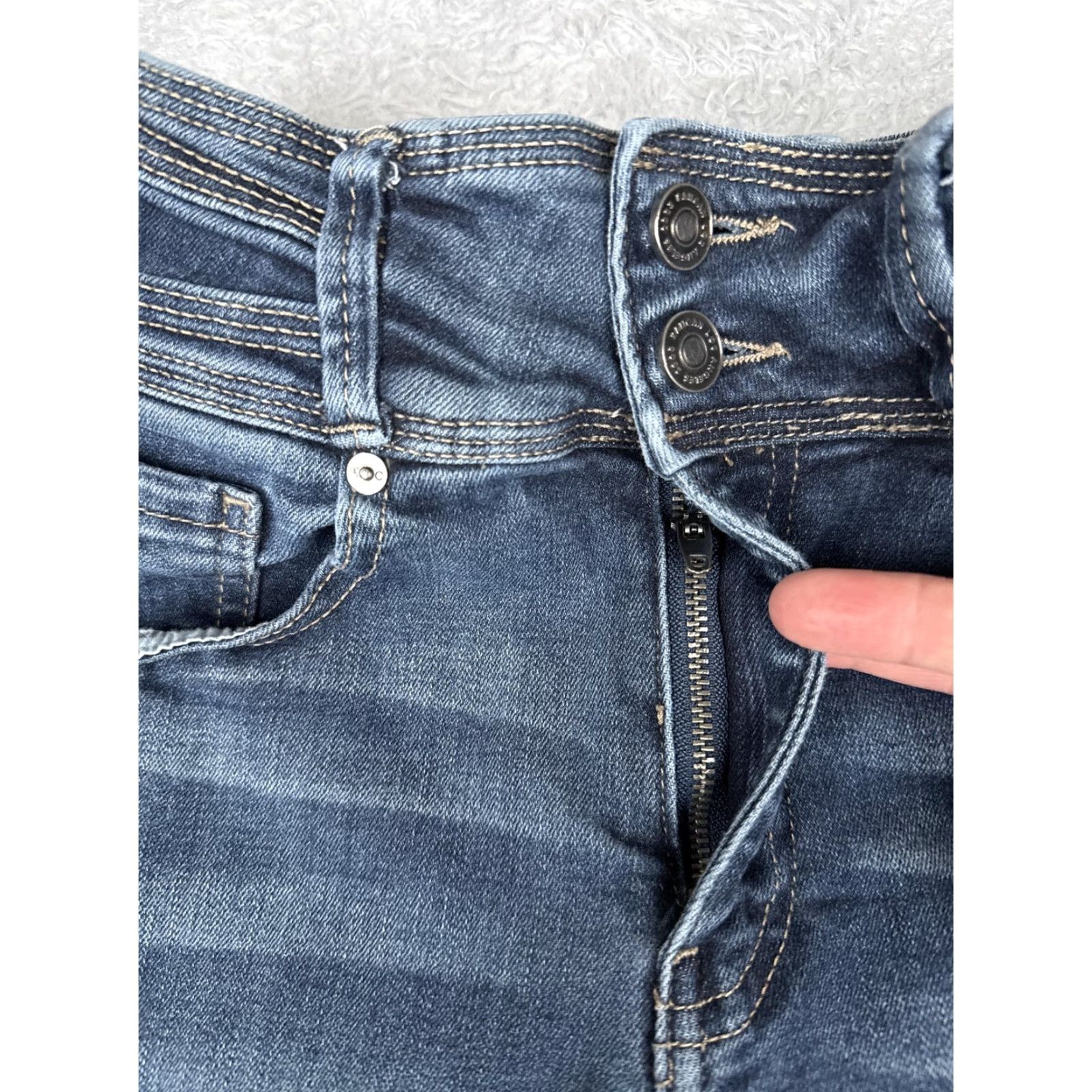 Vintage KanCan Jeans Womens 26 Blue Mid Rise Bootcut Distressed Stretch Denim 23x31 Size 26" / US 2 / IT 38 - 5 Thumbnail