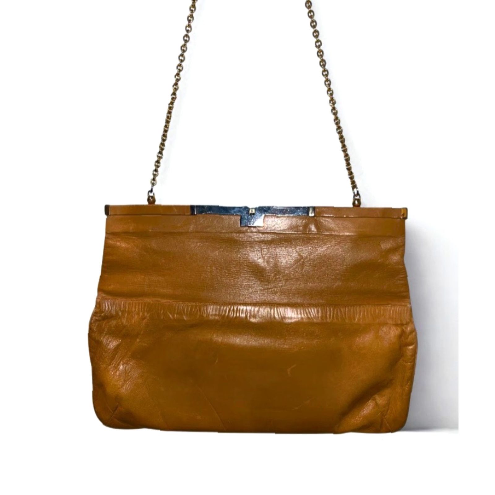 Valentino VINTAGE Valentino by Mario Valentino Leather Shoulder Bag Brown Chain Strap Medium Women Casual Evening Wedding Party/Cocktail Travel Size ONE SIZE - 5 Thumbnail