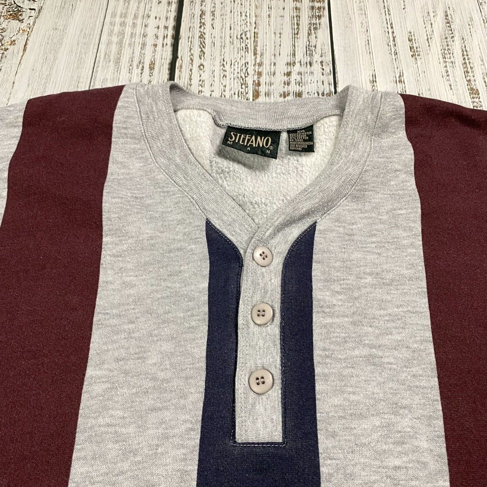 Vintage VINTAGE Stefano Men's Sweatshirt 2XL Fleece Pullover Long Sleeve Striped Grey Maroon Retro Cosby Size US XXL / EU 58 / 5 - 3 Thumbnail