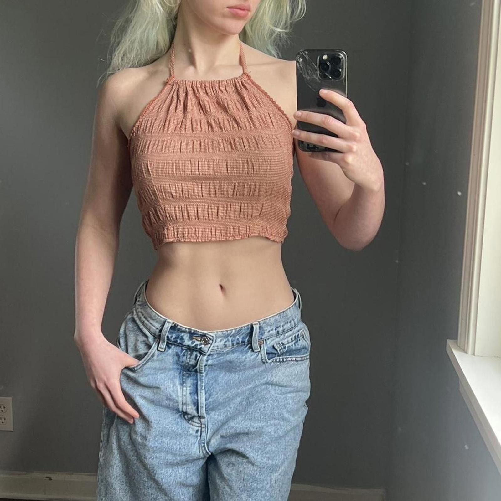 Other orange and white checkered halter neck crop top Size S / US 4 / IT 40 - 6 Thumbnail