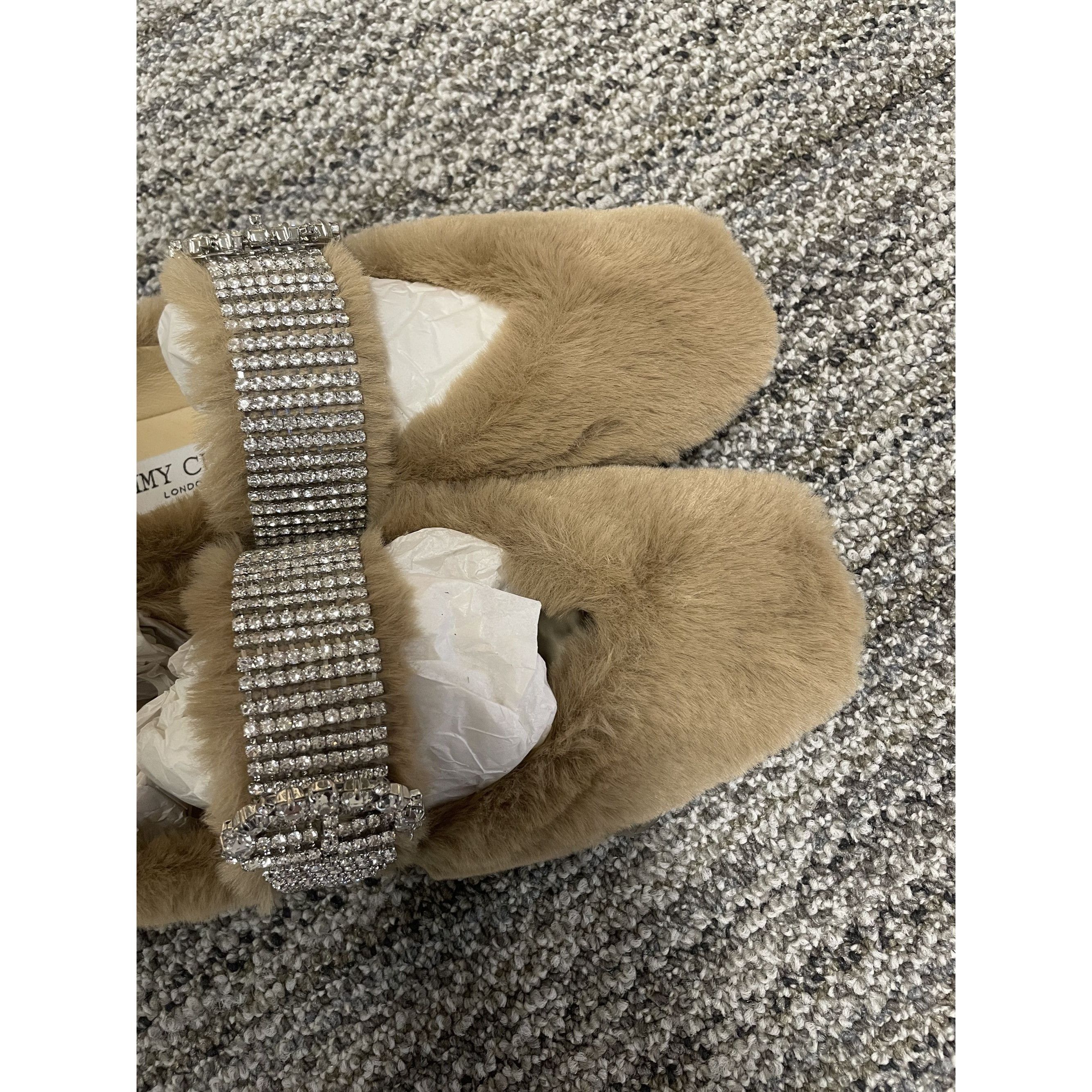Jimmy Choo Jimmy Choo Faux Fur & Rhinestone Embellished Flats Size 37 B Size US 7 / IT 37 - 5 Thumbnail
