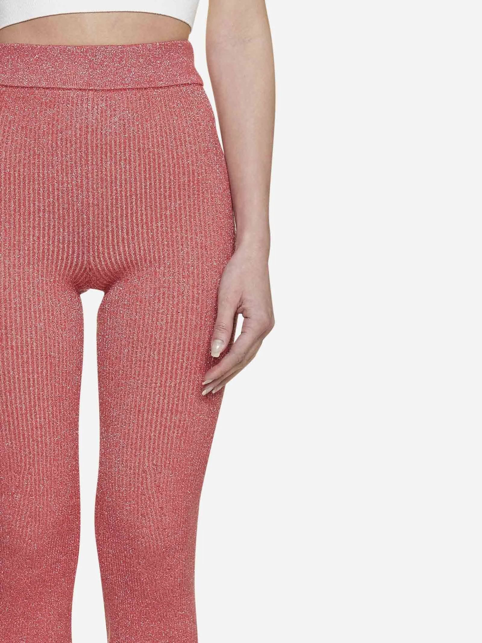 GCDS o1mle0524 Ribbed Lurex Knit Pants in Coral Size 34" / US 12 / IT 48 - 6 Thumbnail