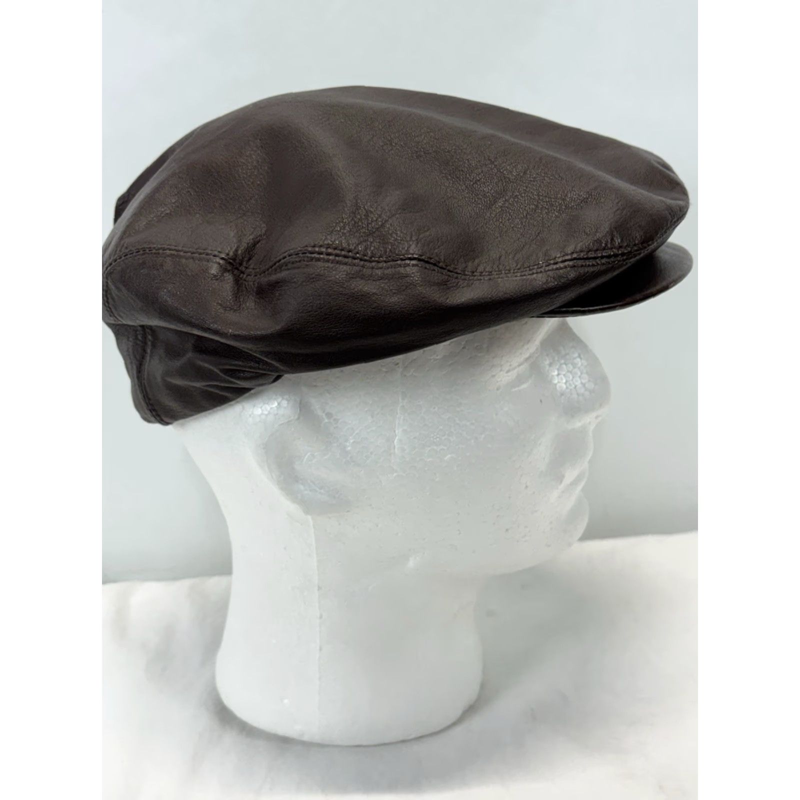 Vintage VINTAGE Miller Hats Leather Flat Cap One Size Brown Made in USA Mens Size ONE SIZE - 5 Thumbnail