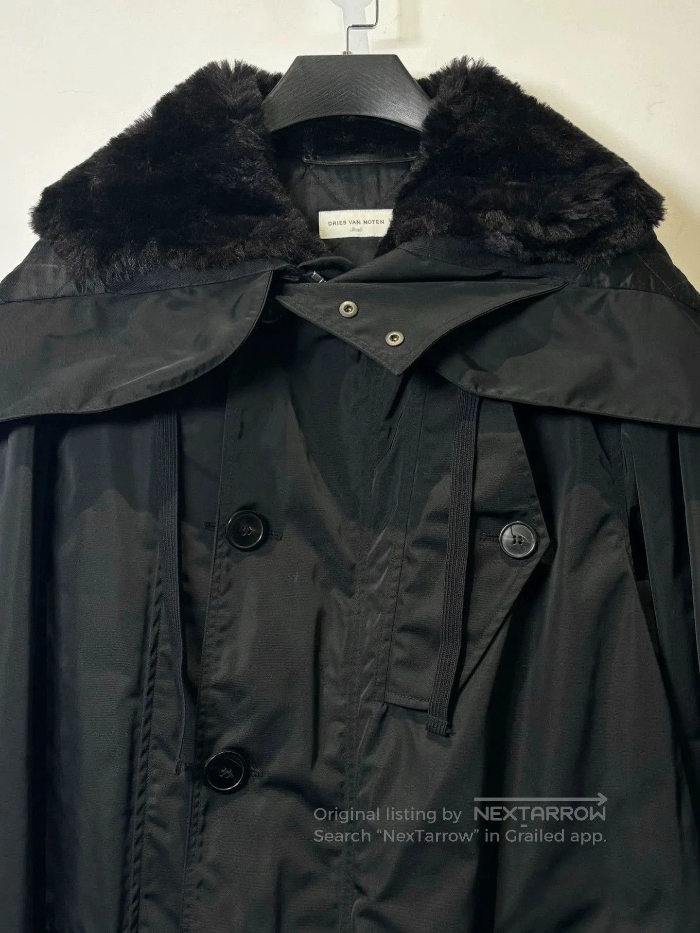 Dries Van Noten Black Heavy Coat with Fur Collar . Size US S / EU 44-46 / 1 - 6 Thumbnail