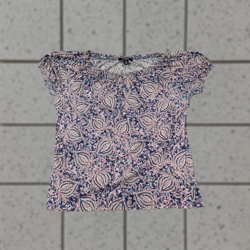 Polo Ralph Lauren Ralph Lauren Chaps Shirt Womens Medium Blue Floral Popover Henley Casual Top Shirt Size M / US 6-8 / IT 42-44 - 1 Thumbnail
