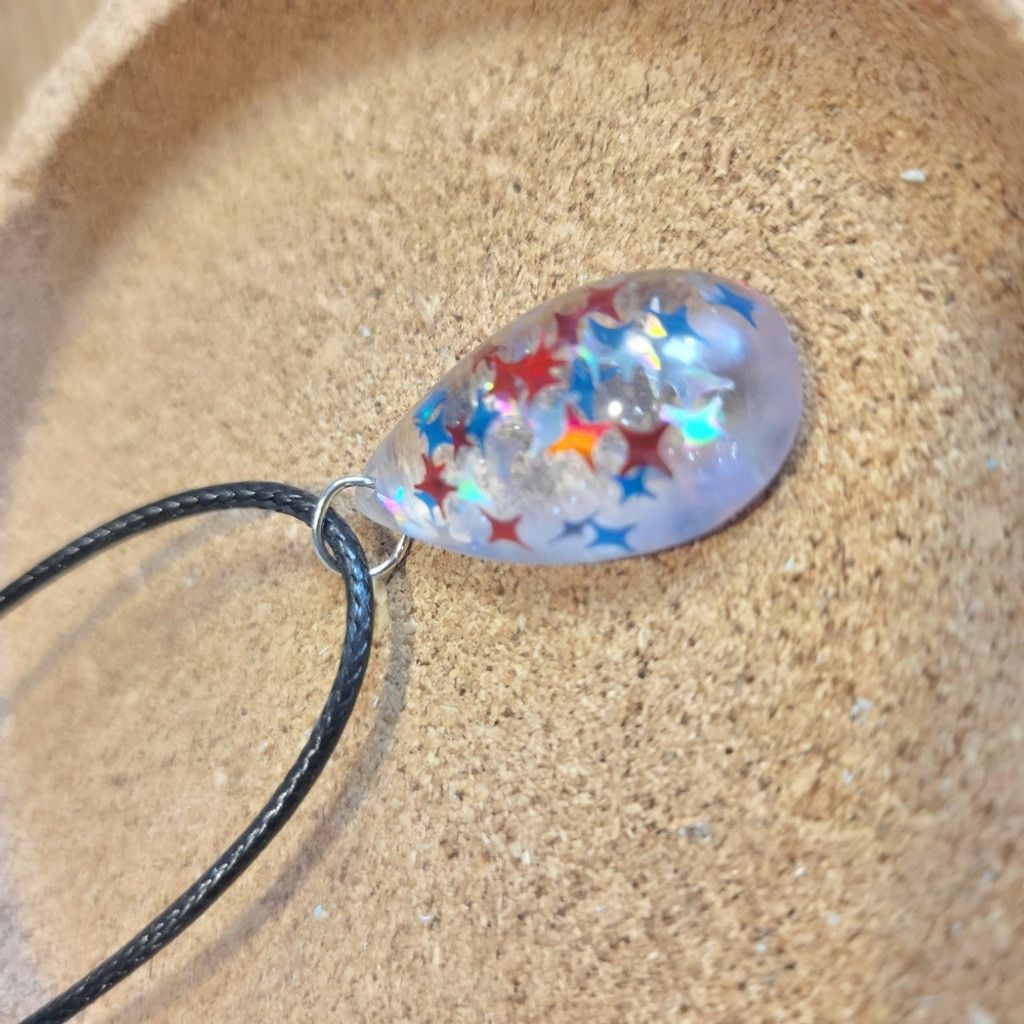 Handmade Starry Resin Teardrop Pendant Corded Necklace Size ONE SIZE - 3 Thumbnail