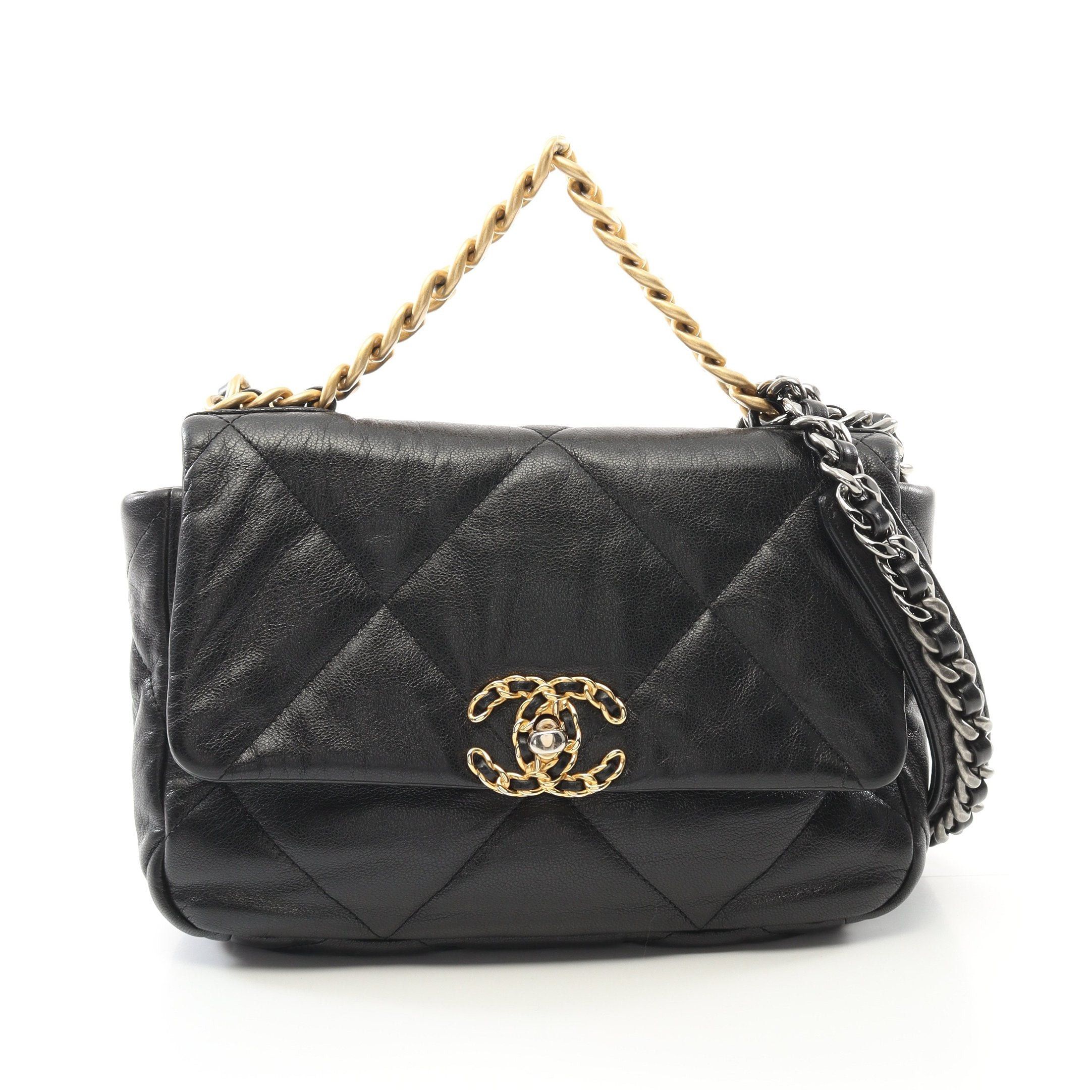 Chanel 19 Dizeneuf Matelasse Chain Shoulder Bag Leather Black Combination Metal Fittings, Women's