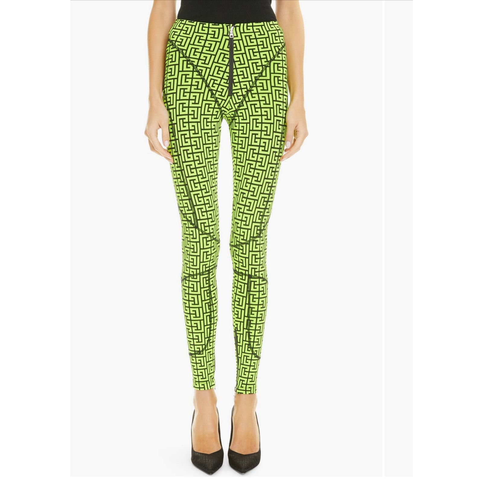 Balmain Balmain Monogram Jacquard Jersey Womens Green Leggings Sz XS Size 27" / US 4 / IT 40 - 1 Thumbnail