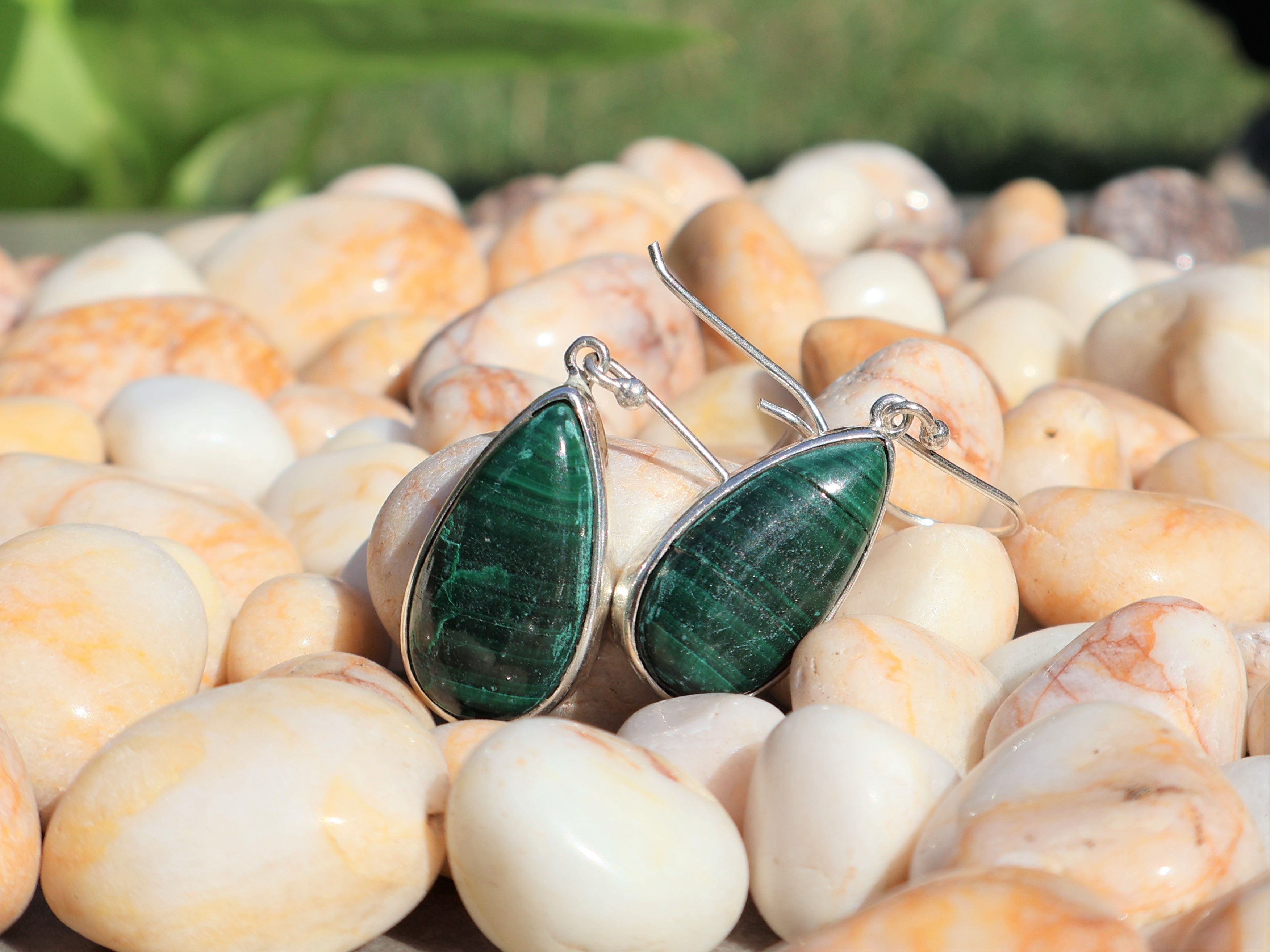 Handmade Malachite Dangle Drop Earrings, Sterling Handmade Earrings, Size ONE SIZE - 3 Thumbnail