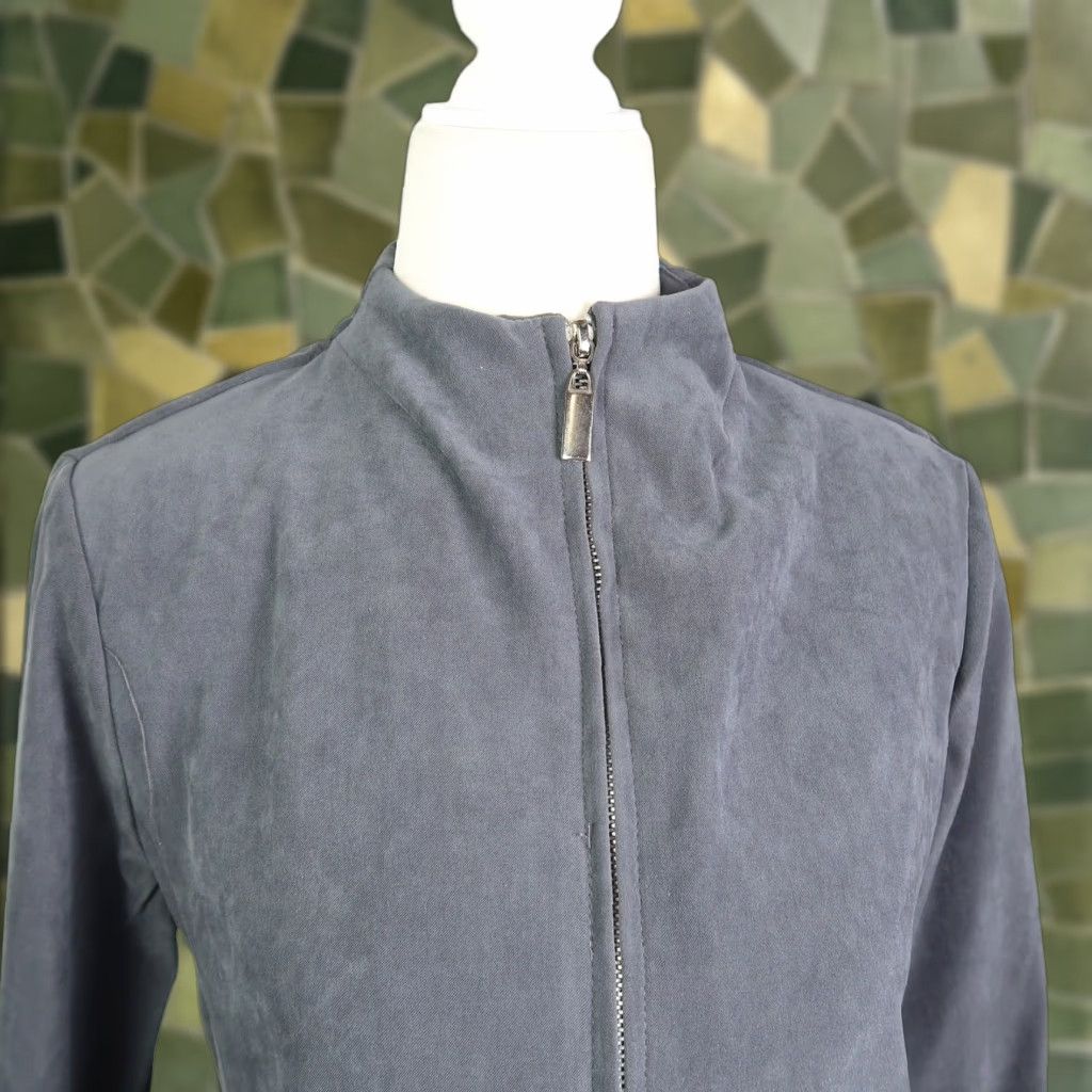 Vintage VINTAGE Clio Jacket Grey Zip Front 90s Petite Womens Small Long Sleeve Solid Faux Suede Polyester - Mens? Size S / US 4 / IT 40 - 1 Thumbnail