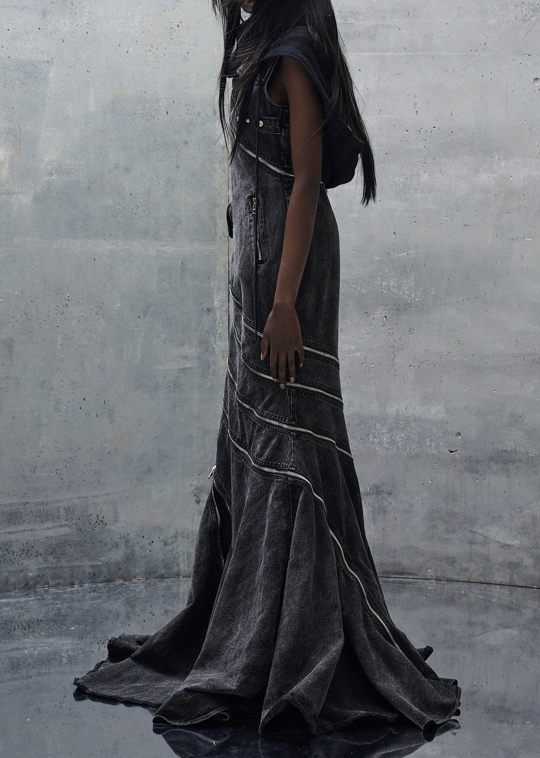 No Faith Studios NO/FAITH STUDIOS denim Gown S Black Zipped faded hooded 4.6k Size S / US 4 / IT 40 - 6 Thumbnail