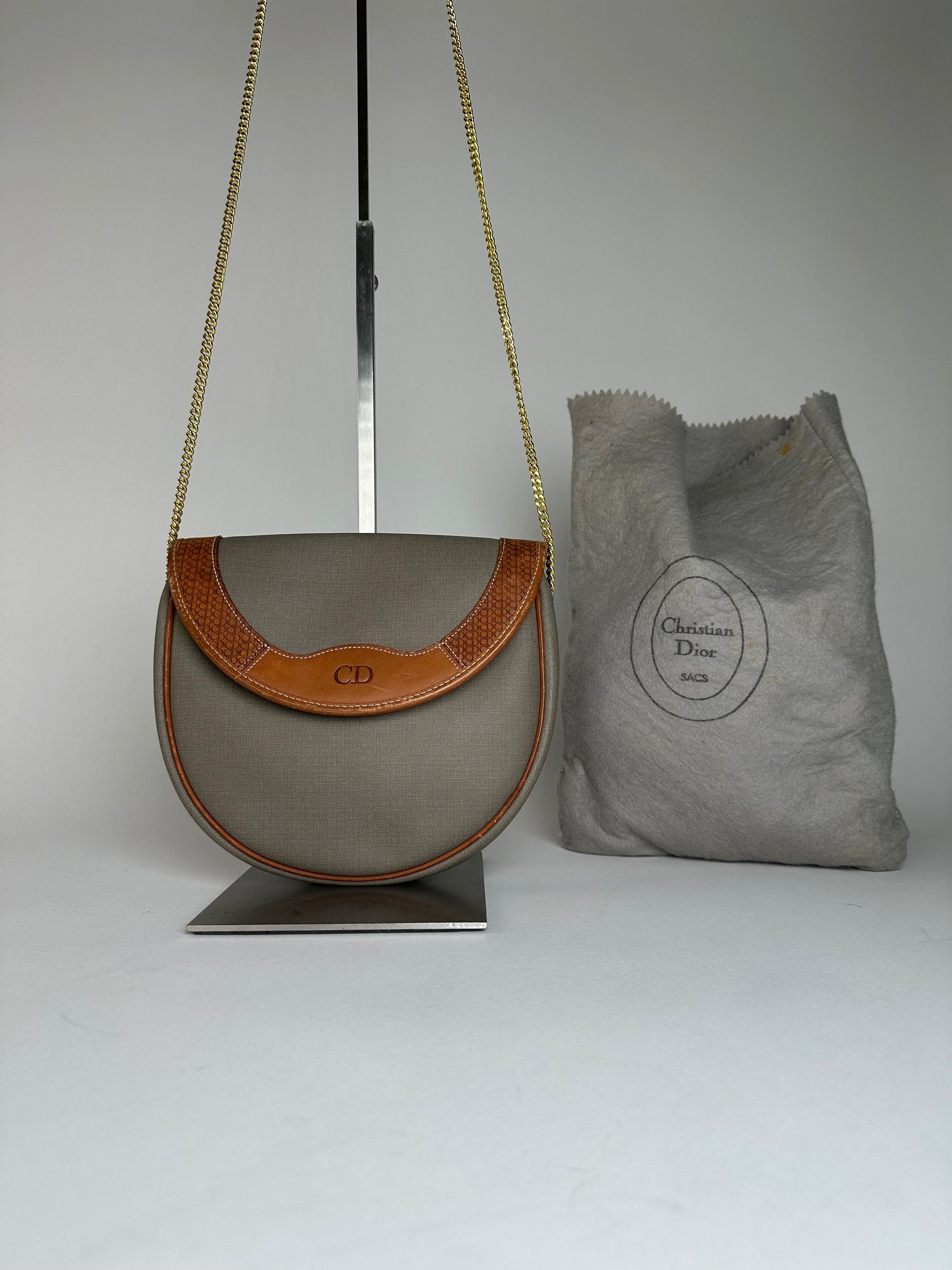 Dior Vintage Leather Canvas Shoulder Bag Grey Brown Size ONE SIZE - 1 Thumbnail