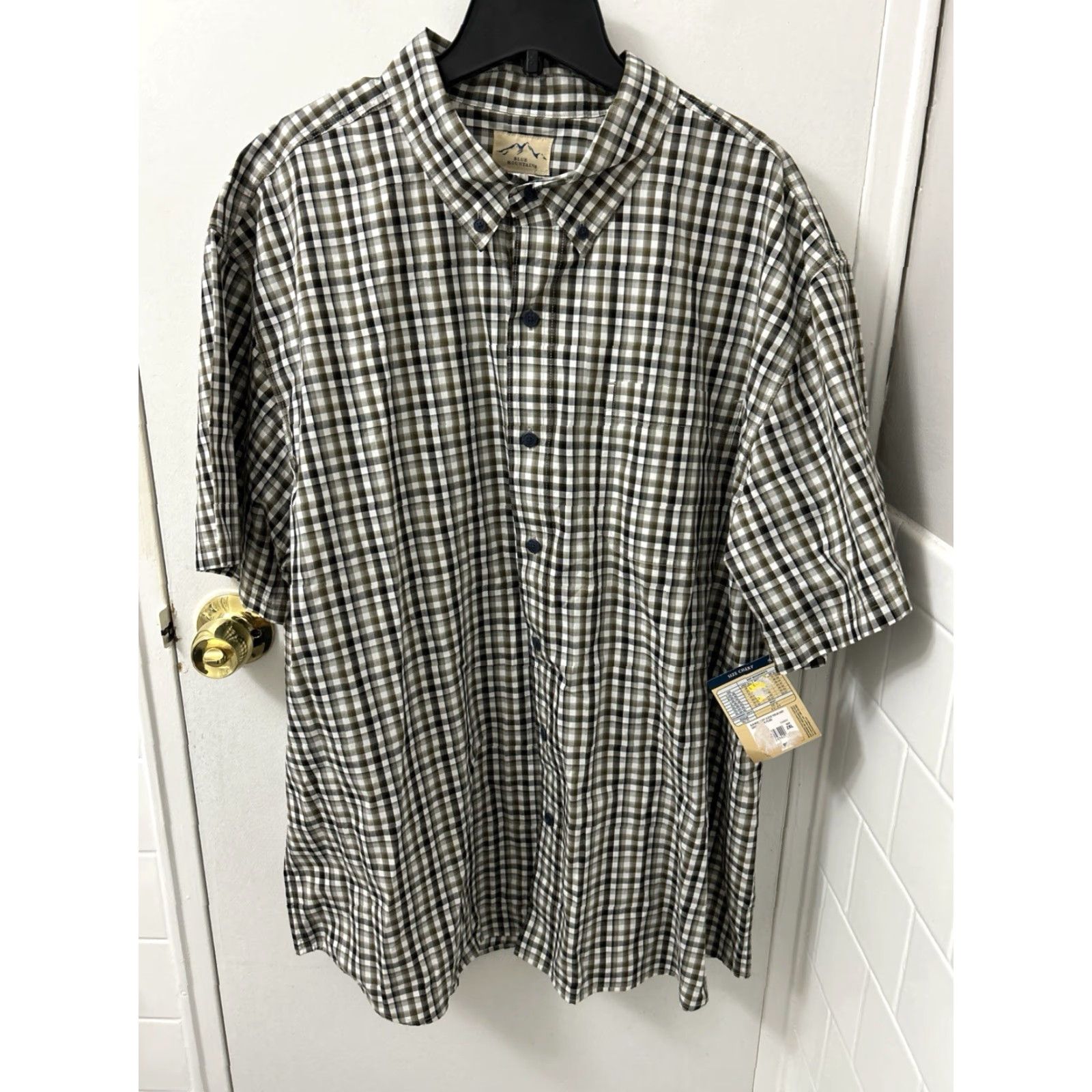 The Mountain Blue Mountain Shirt Mens 2XL Green Oxford Plaid Poplin Button Down Short Sleeve Shirt Size US XXL / EU 58 / 5 - 2 Thumbnail