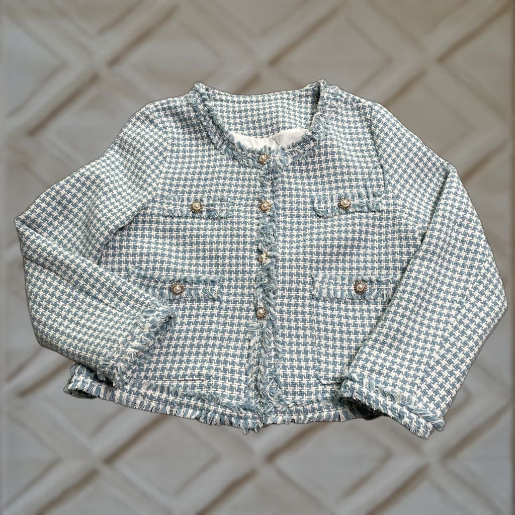 Vintage Jing Tweed Coat Jacket Women XS Blue White Houndstooth Lined Korean Style Casual Coat Jacket Women XS Blue White Houndstooth Lined Korean Style Casual Size XS / US 0-2 / IT 36-38 - 1 Thumbnail