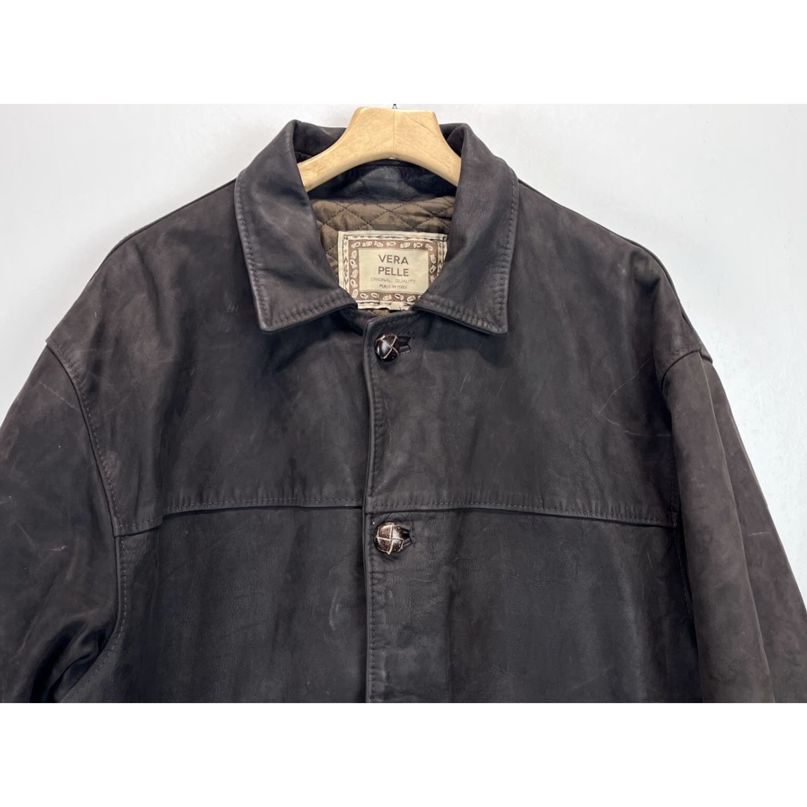 Vera Pelle VINTAGE Vera Pelle Leather Coat Mens XL Brown Italian Leather Fall Winter Casual Business All Seasons Lined Size US XL / EU 56 / 4 - 2 Thumbnail
