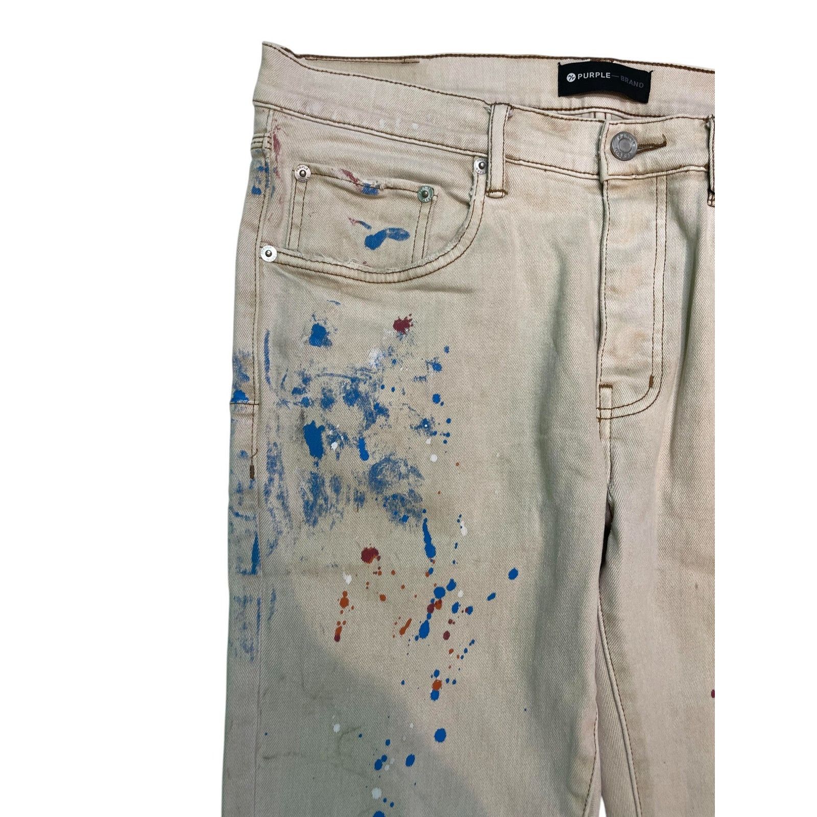 Purple Brand Purple Brand Paint Splatter Tan Jeans Size US 34 / EU 50 - 2 Thumbnail