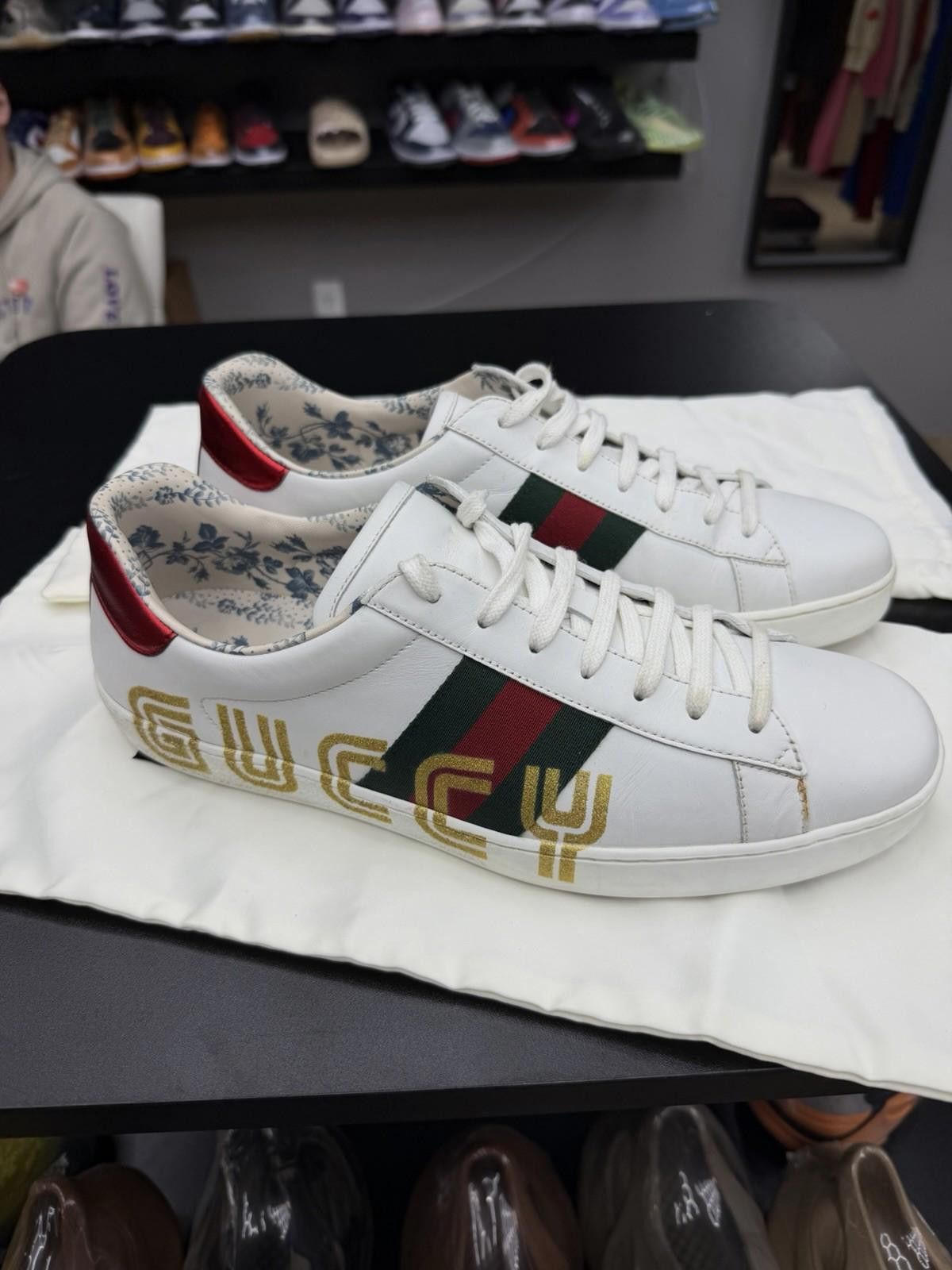 Gucci Gucci Ace Sneakers Men White Logo Leather Low Top 11G/11.5US Size US 11.5 / EU 44-45 - 4 Thumbnail