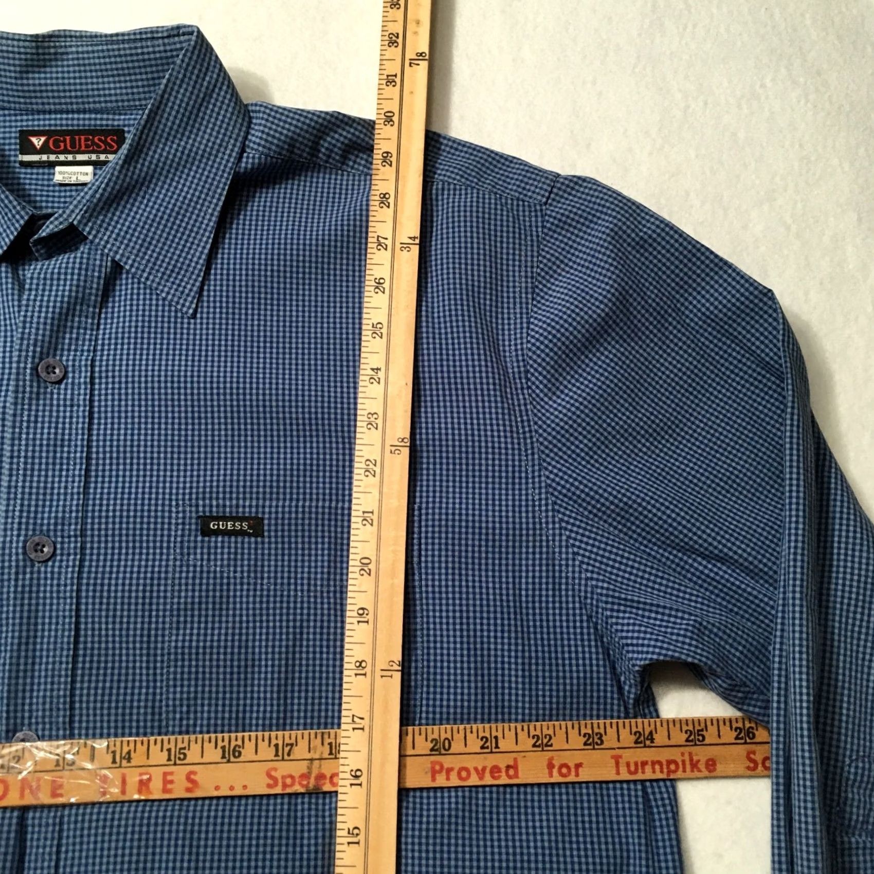 Guess Guess Jeans USA VTG Button Up Shirt LARGE BLUE Geometric CHECK Men's Size US L / EU 52-54 / 3 - 4 Thumbnail