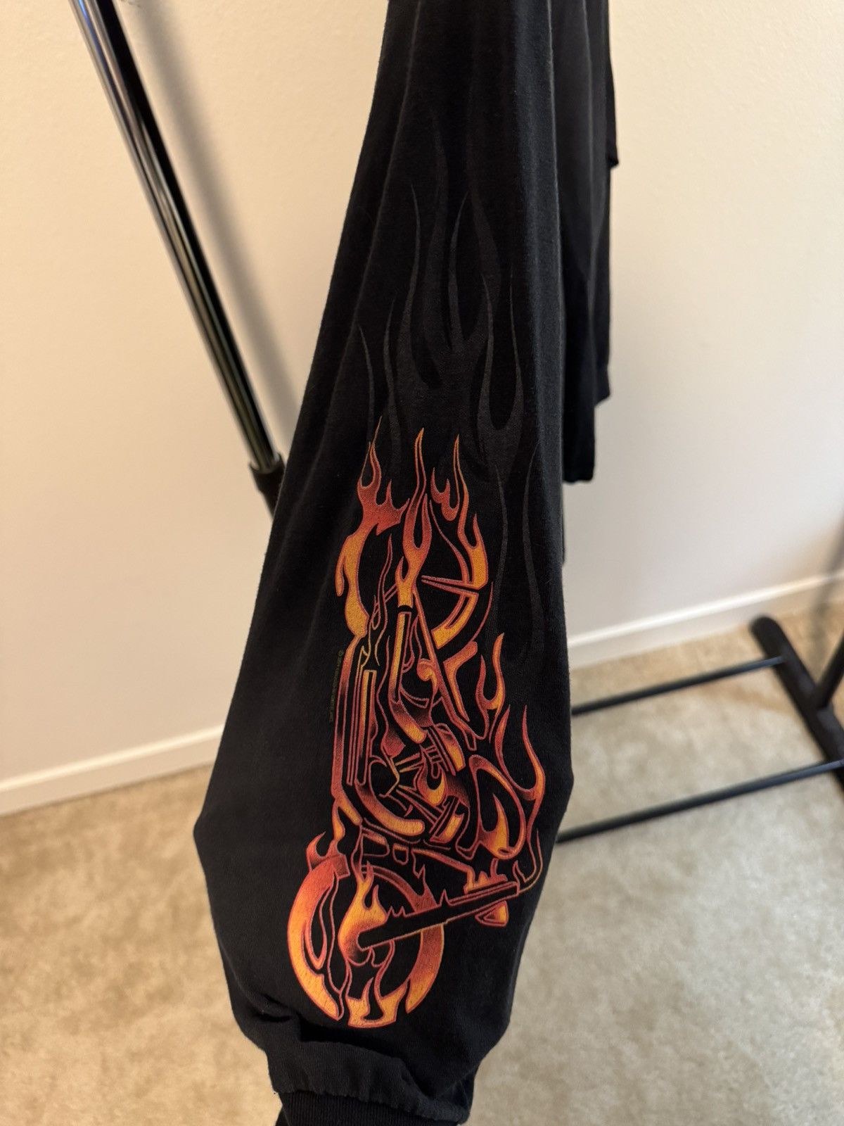 Vintage Vintage Hot Leathers Black Long Sleeve “Flame Bike” Size US L / EU 52-54 / 3 - 3 Thumbnail