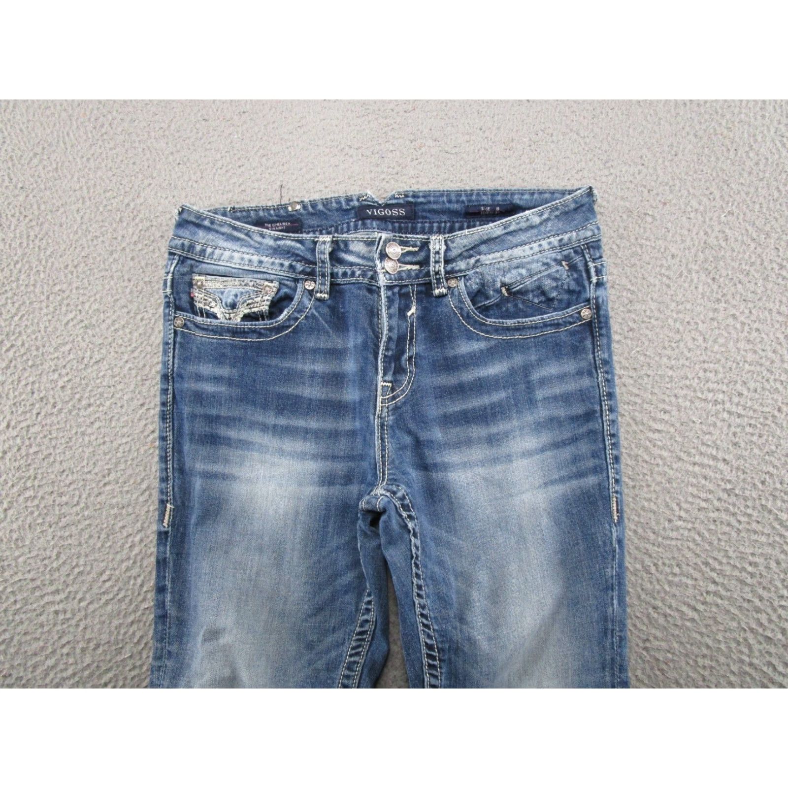 Vintage Vtg Y2K Vigoss Chelsea Straight Leg Stretch Denim Jeans 8x33 Blue Cotton 5-Pocket Women Mens? Size 30" / US 8 / IT 44 - 3 Thumbnail