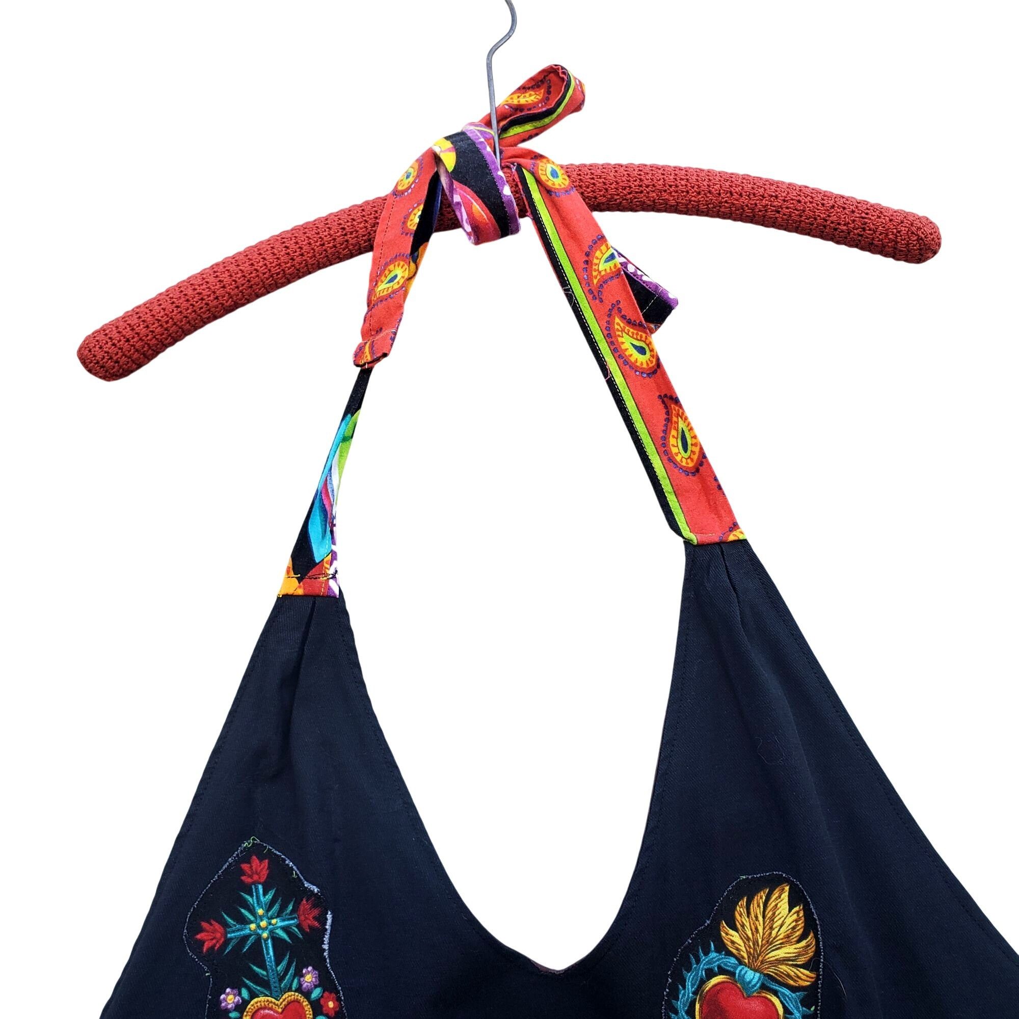 Handmade Frida Kahlo Bib Apron Colorful Handmade Black Cotton Plus Si Size XXL / US 16-18 / IT 52-54 - 9 Thumbnail