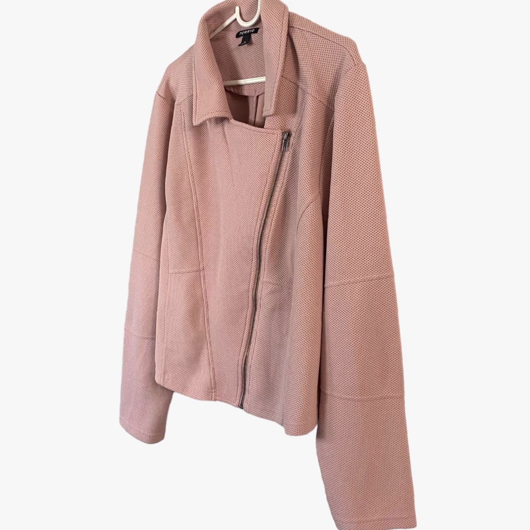 Torrid Torrid Moto Jacket Women's 3X Pink Full-Zip Long Sleeve Waffle Knit Asymmetrical Size XXL / US 16-18 / IT 52-54 - 2 Thumbnail