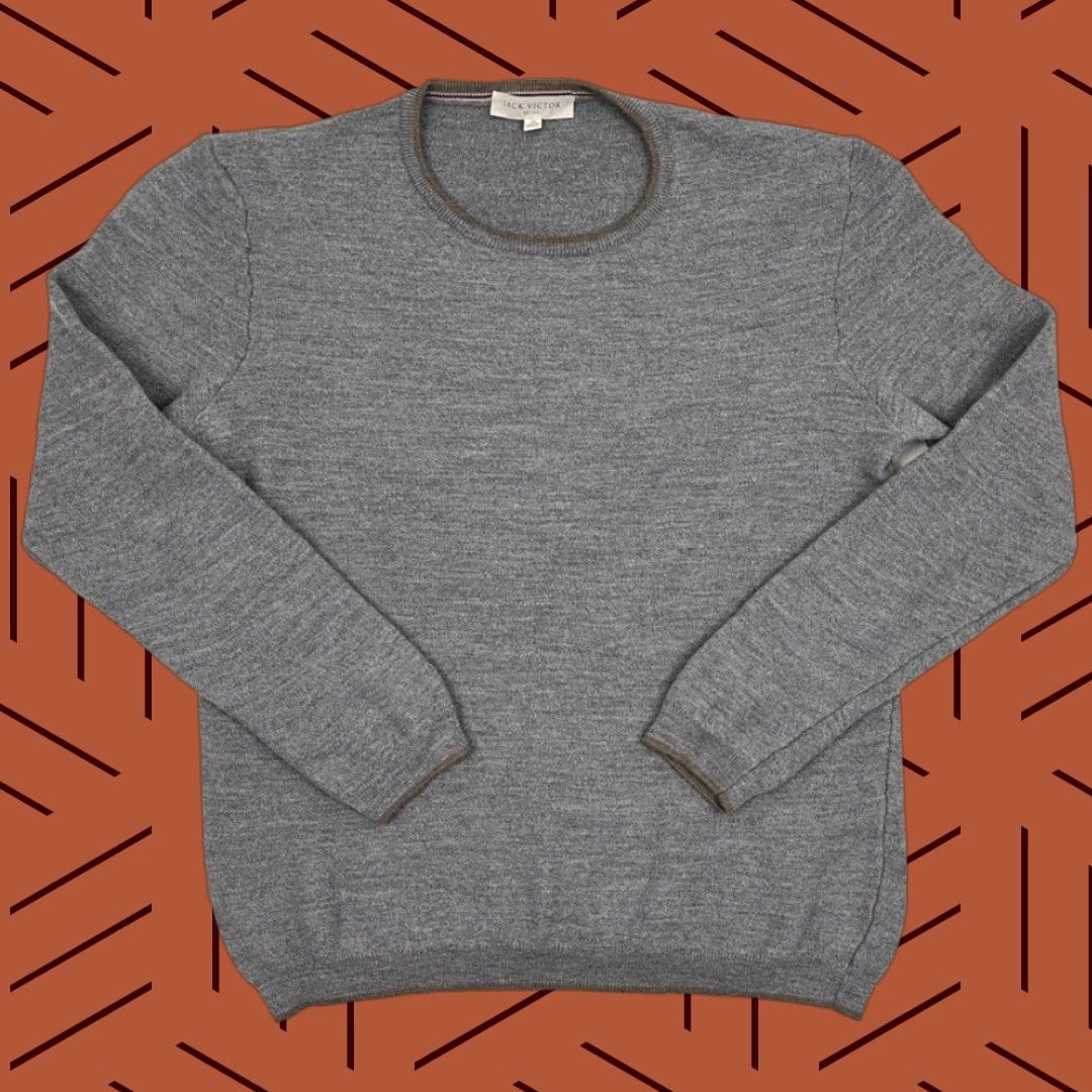 Jack Victor Jack Victor Belvedere Sweater Mens M / L Gray 100% Merino Wool Crew Pullover Size US M / EU 48-50 / 2 - 1 Thumbnail