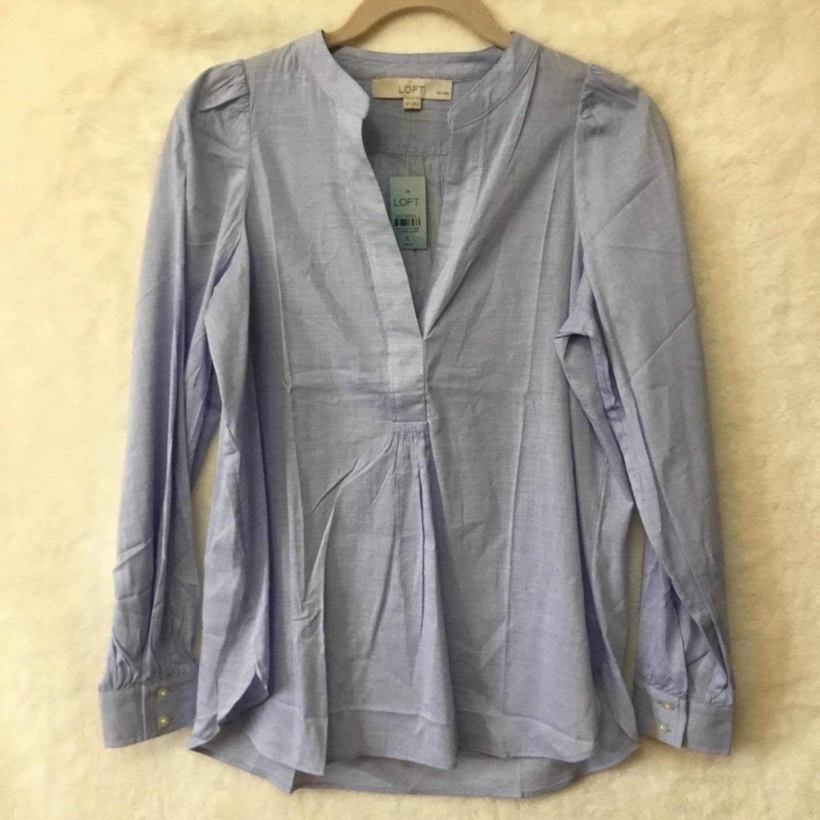 Loft Loft Blue Pintucked Pleated Tunic Shirt Size S / US 4 / IT 40 - 1 Thumbnail
