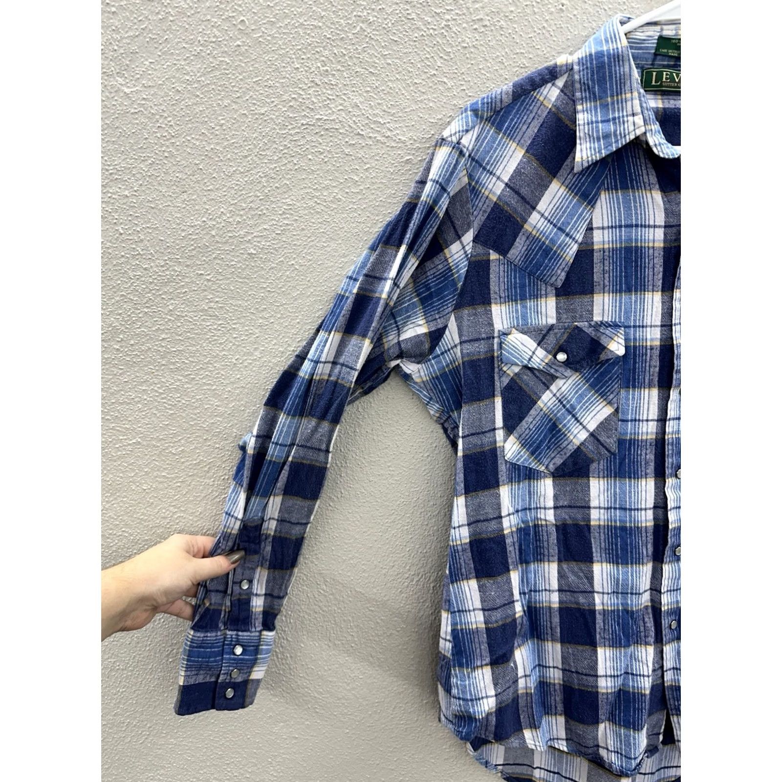 Levi's Levis Shirt Classic Plaid Long Sleeve Pearl Snap Up Vintage Sutter Creek Mens Large Blue Cotton Button-Up 80s 90s Fashion Mens Size US L / EU 52-54 / 3 - 2 Thumbnail