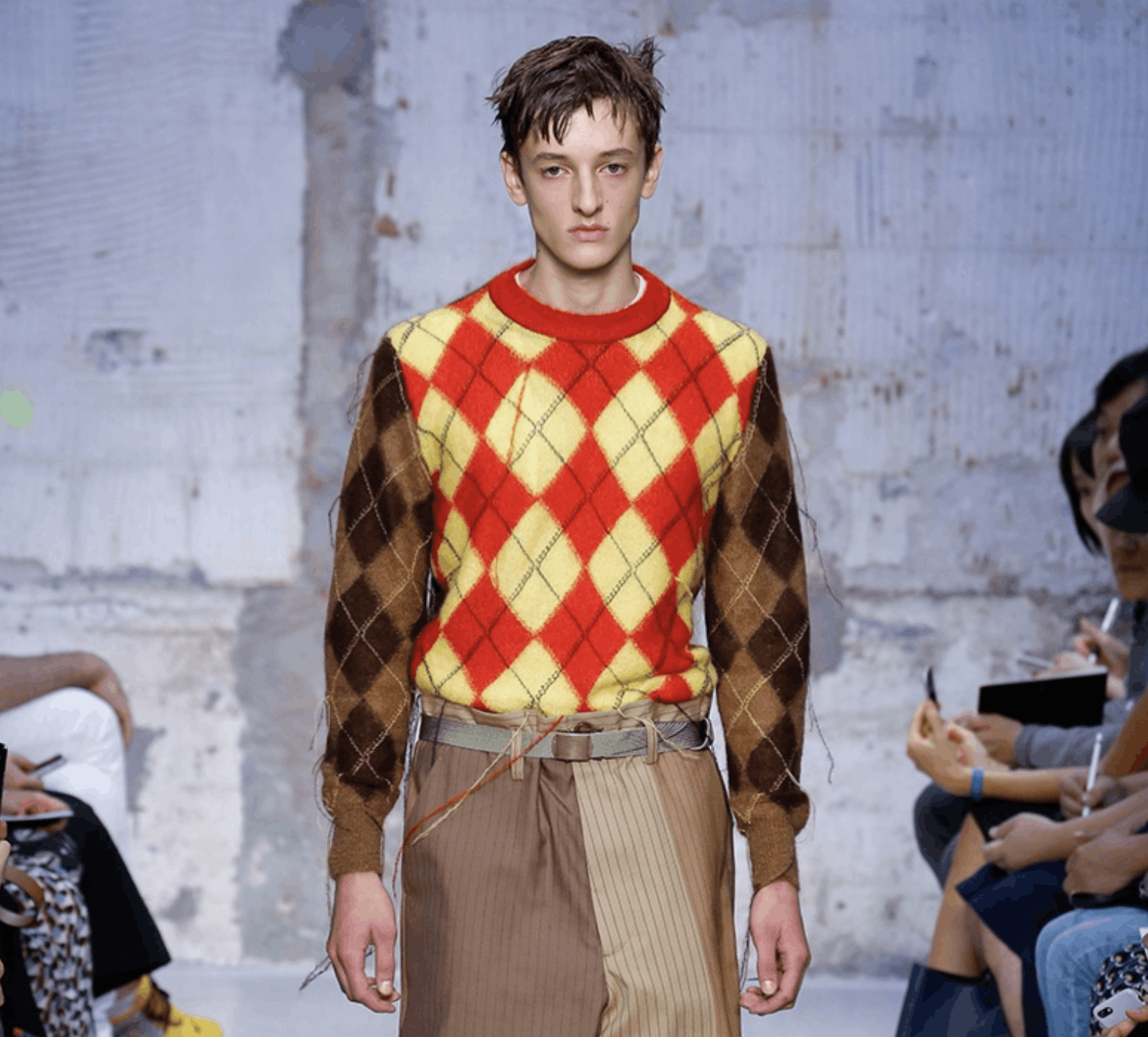 MARNI Frayed Argyle Knit Pullover