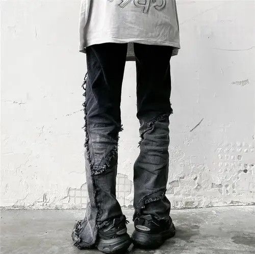 Jean Retro Y2K Ripped Jeans Wide Leg Straight Retro Size US 32 / EU 48 - 2 Thumbnail