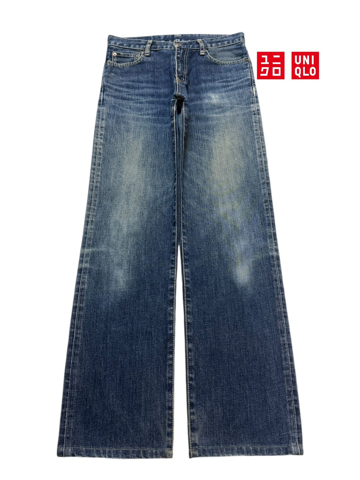 Uniqlo Vintage Y2K Uniqlo Blue Faded Wash Whisker Straight Loose Size US 30 / EU 46 - 1 Thumbnail