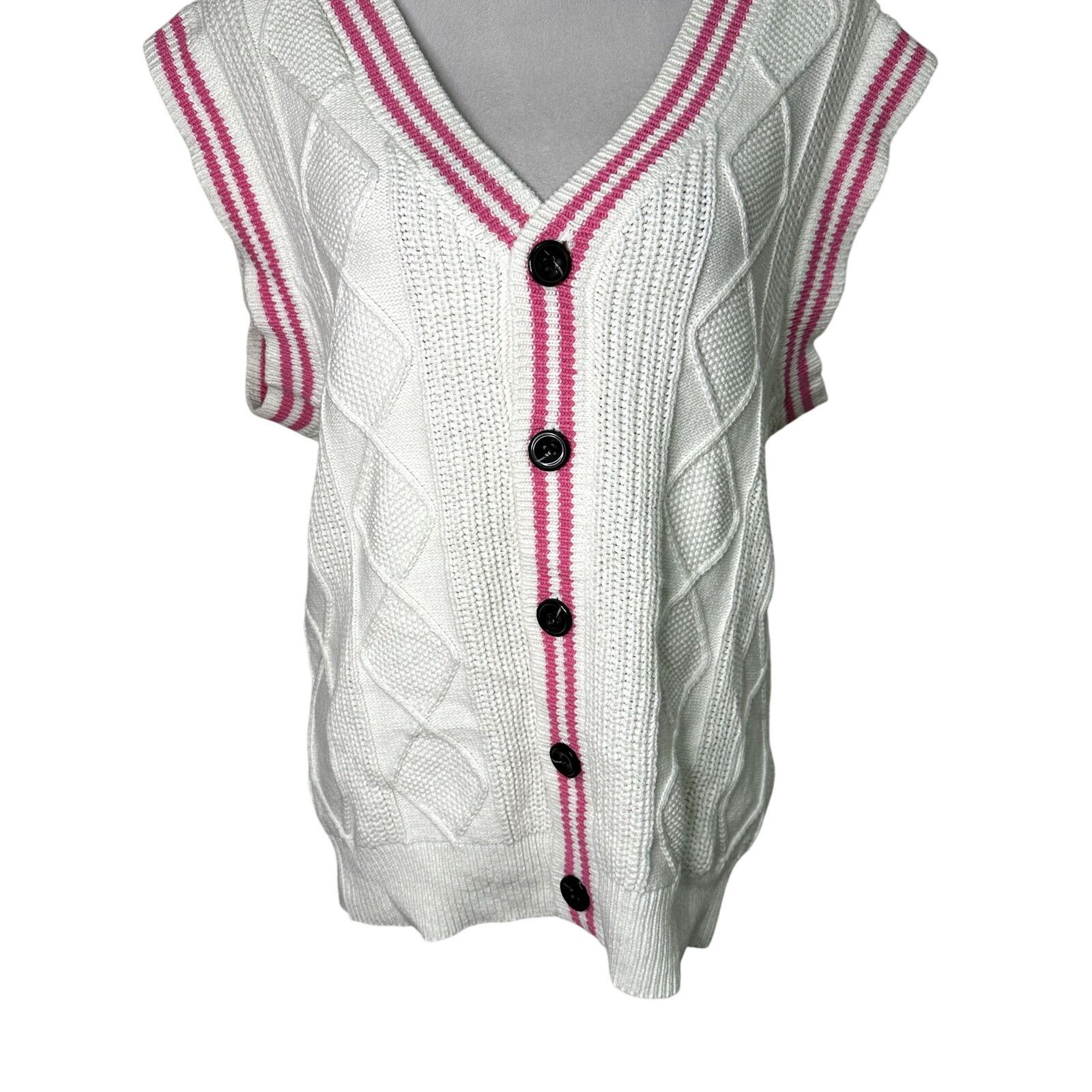 BP. BP Cable Knit Sweater Vest V-Neckline Pink Cream W XS NWT Size XS / US 0-2 / IT 36-38 - 4 Thumbnail