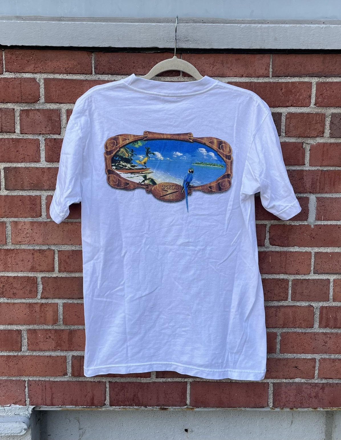 Speedo Vintage 90s Speedo Tropical Island Graphic T Shirt Size US M / EU 48-50 / 2 - 5 Thumbnail