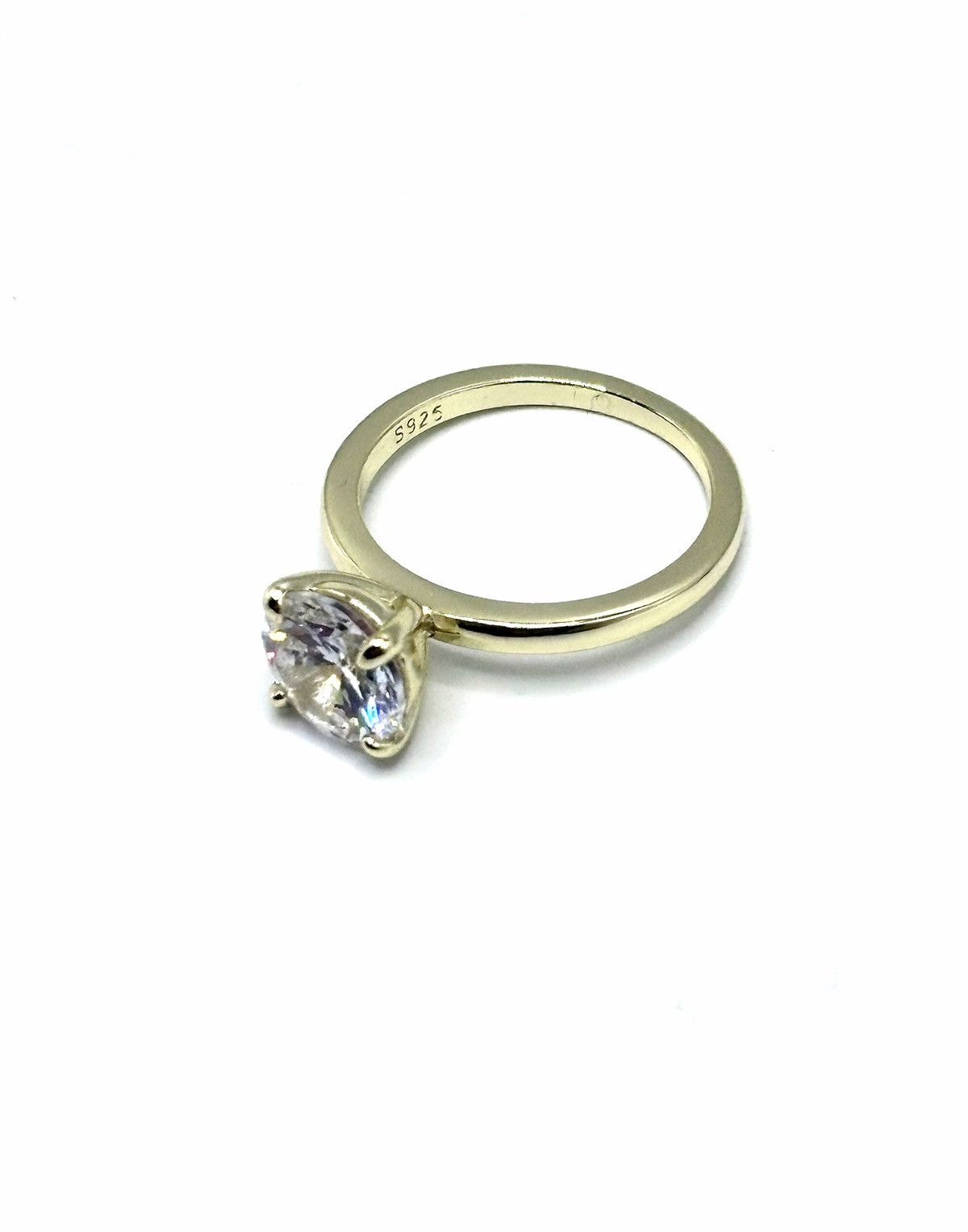 Sterling Silver Gold-Tone .925 Sterling Silver CZ Solitaire Ring sz 4.5 Size ONE SIZE - 3 Thumbnail