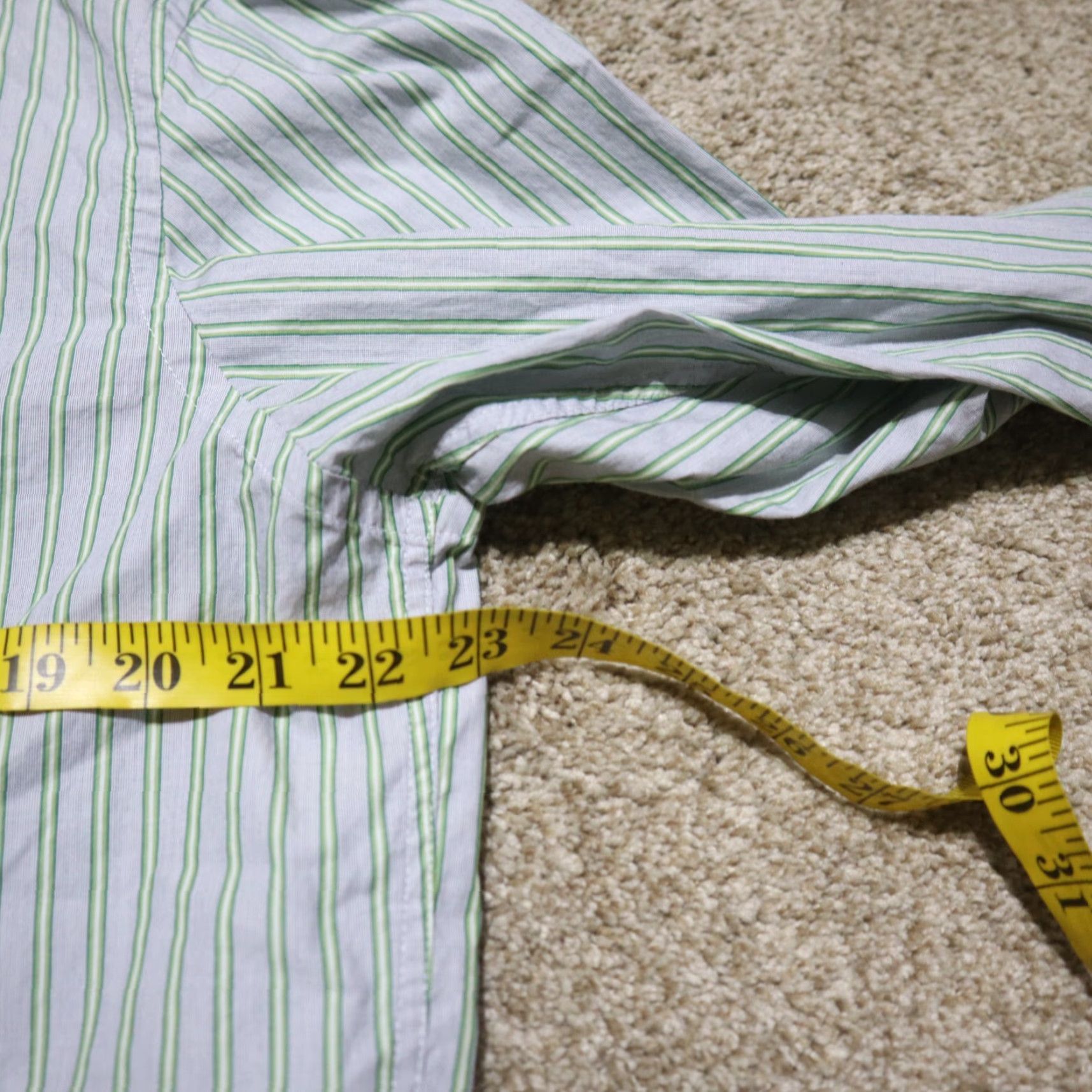 Egara Egara Shirt Mens Button-Up Long Sleeve 100% Cotton Gray/Green Stripes XL, Casual, Non-Iron, Collared, Button Front Size US XL / EU 56 / 4 - 5 Thumbnail