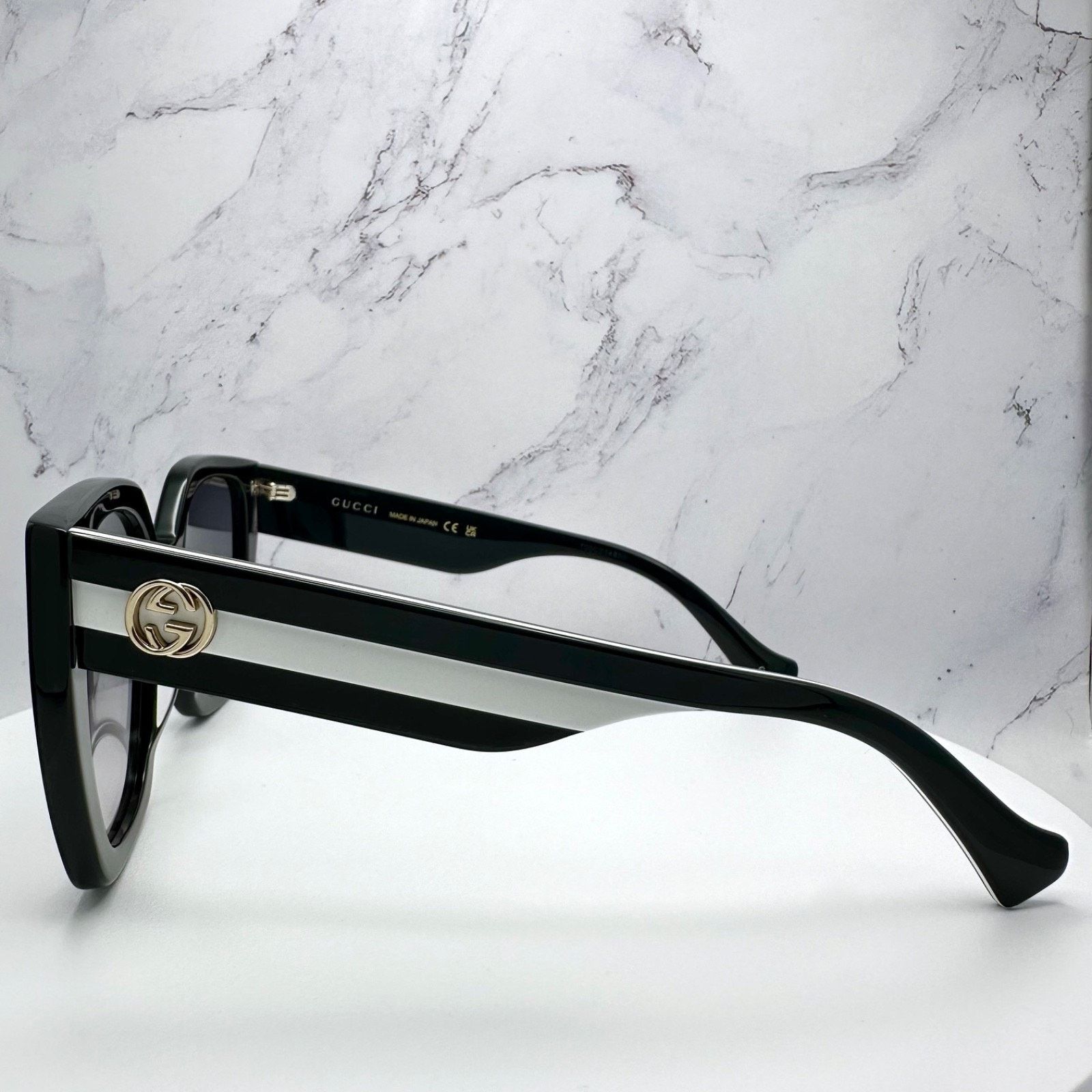 Gucci New GUCCI Sunglasses Black Square Gold Metal GG Web Arms Size ONE SIZE - 8 Thumbnail