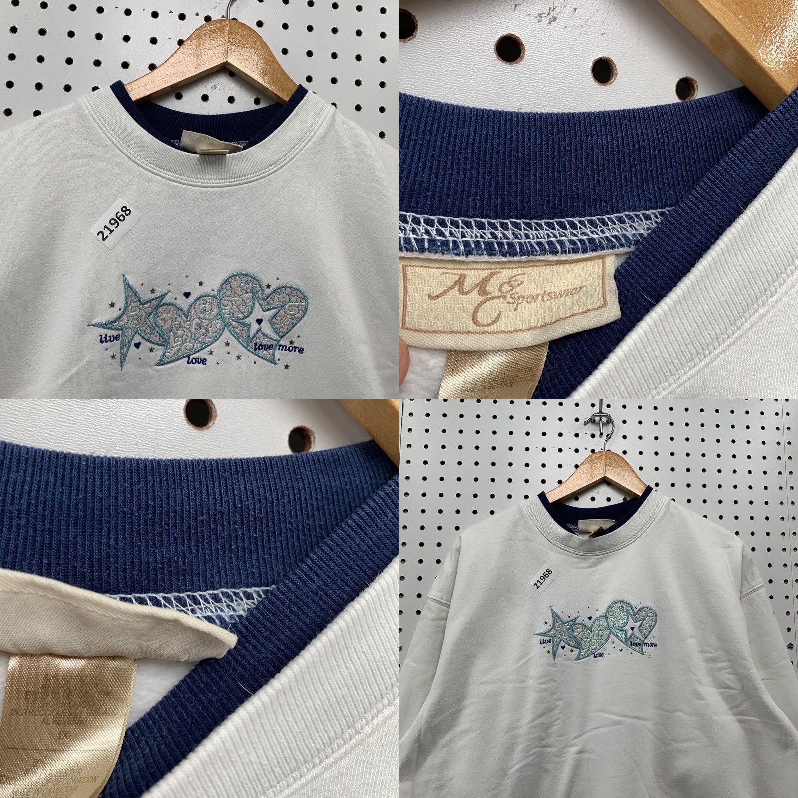 Vintage M&C Sportswear Sweatshirt White Heart Stars Embroidered Women 1X Crewneck Size XL / US 12-14 / IT 48-50 - 9 Thumbnail