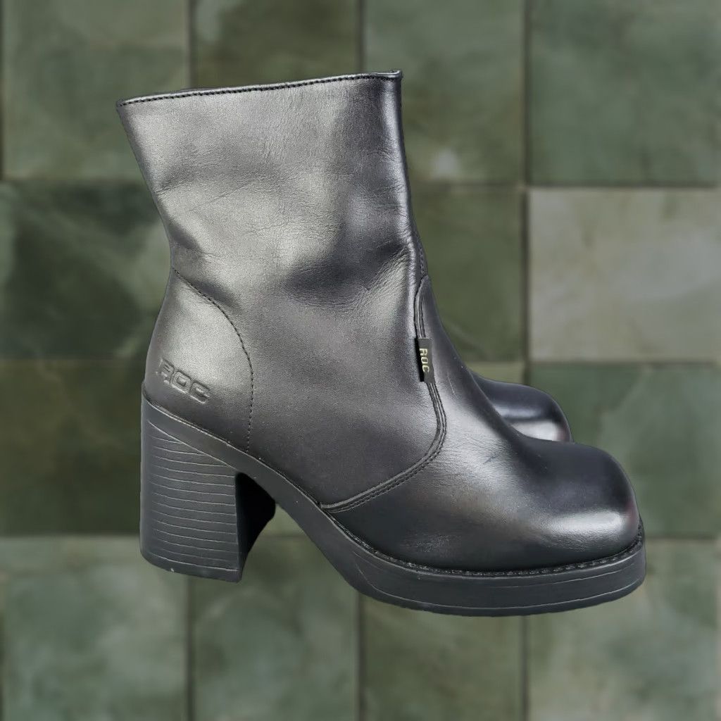 Vintage Roc Chunky Ankle Boots Womens Size 9 Eu 40 Black Leather Block Heel Shoes Y2K Grunge