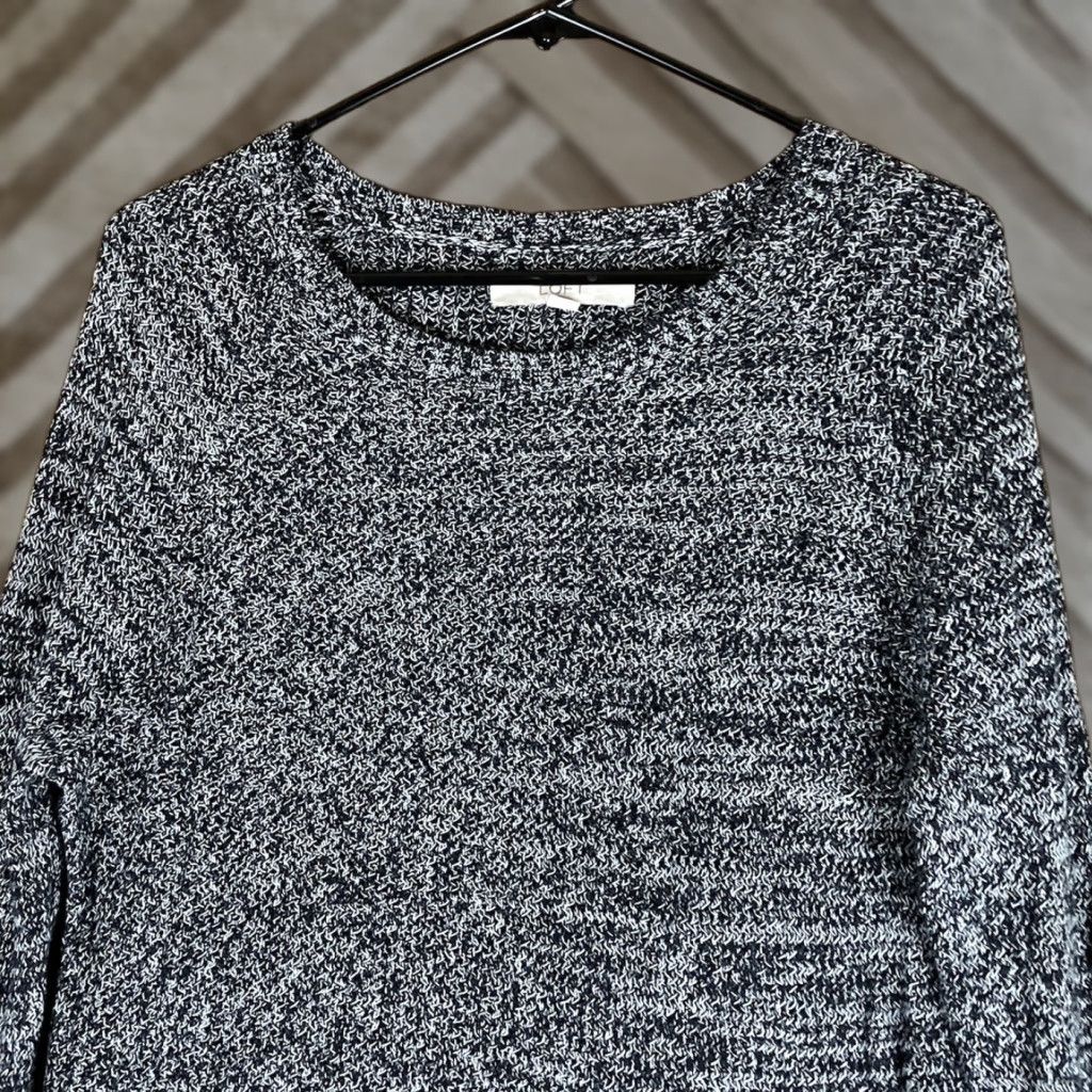 Loft LOFT Womens Sweater Black White Knit Crew Neck Flared Sleeve 100% Cotton M Sweater Size M / US 6-8 / IT 42-44 - 1 Thumbnail