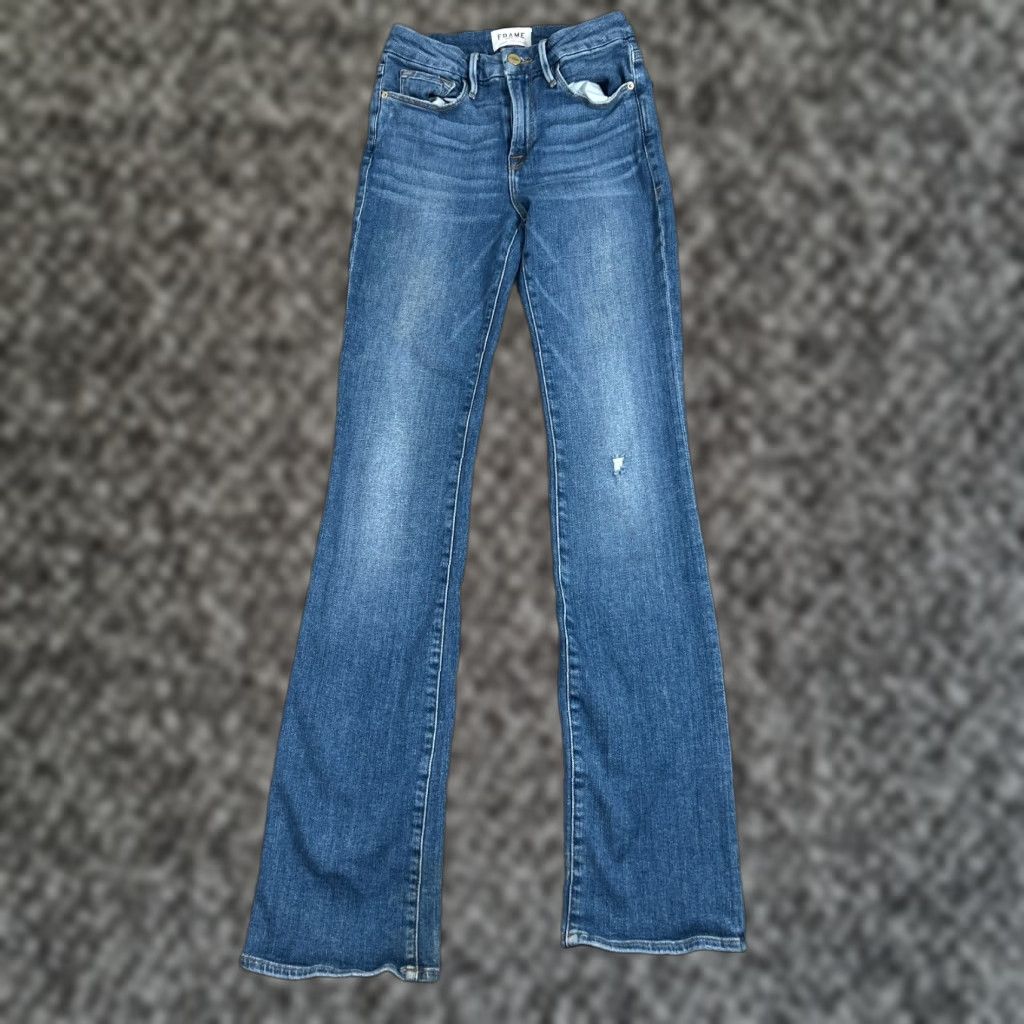 Frame VINTAGE FRAME Women's Cropped Mini Boot Jeans Size 25 Medium Wash Denim Size 42" / US 20 - 1 Thumbnail