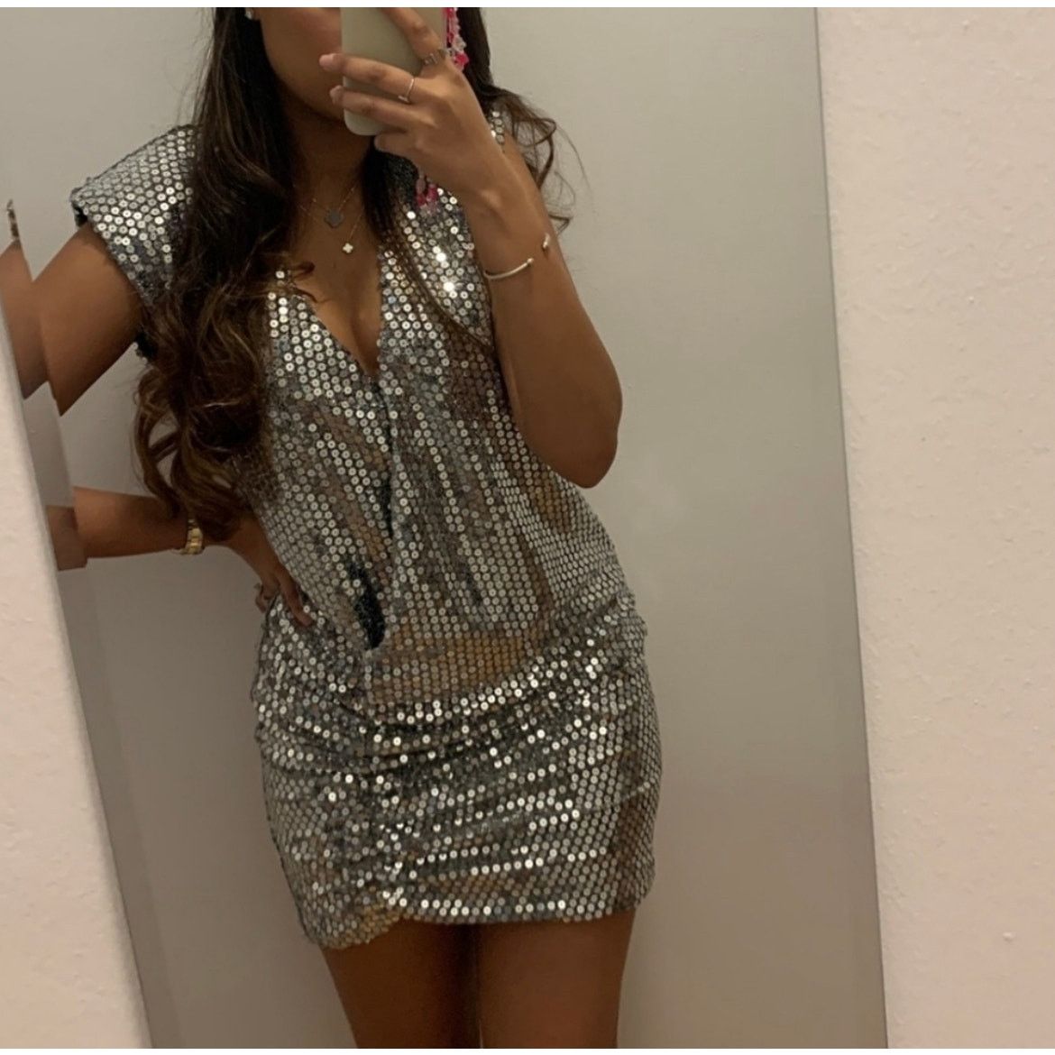 Zara ZARA BLOGGER FAVORITE DRAPED SEQUIN DRESS SILVER Size XS / US 0-2 / IT 36-38 - 7 Thumbnail