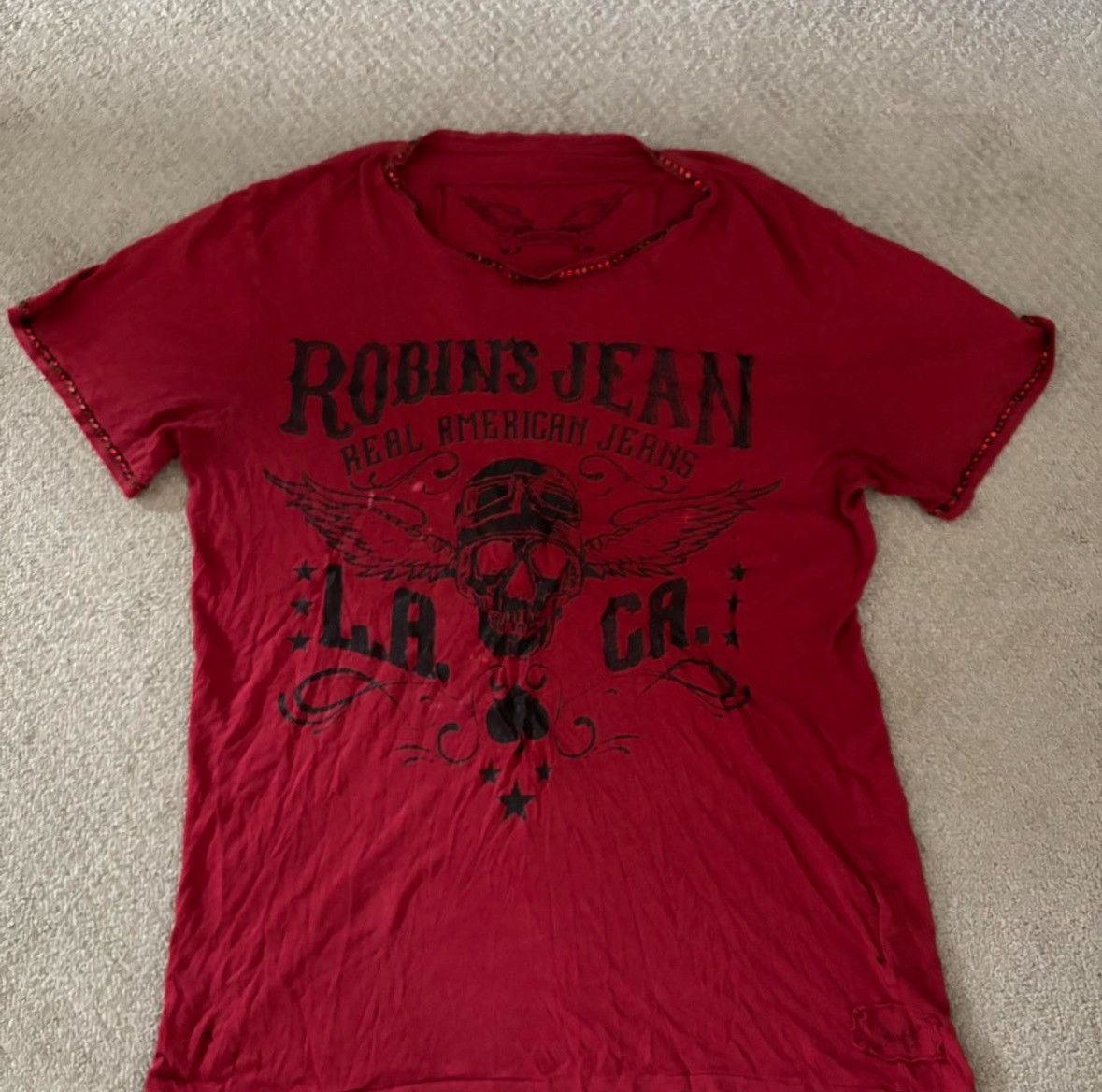 Robins Jeans Robins Jean LA CA Red T shirt Studded Size US L / EU 52-54 / 3 - 1 Thumbnail
