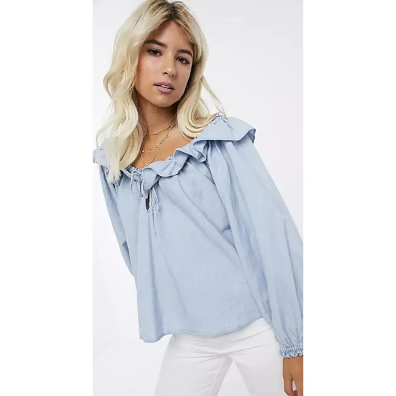Free People Free People Lily Of The Valley Rufled Tie Blue S top A002065 Size S / US 4 / IT 40 - 5 Thumbnail