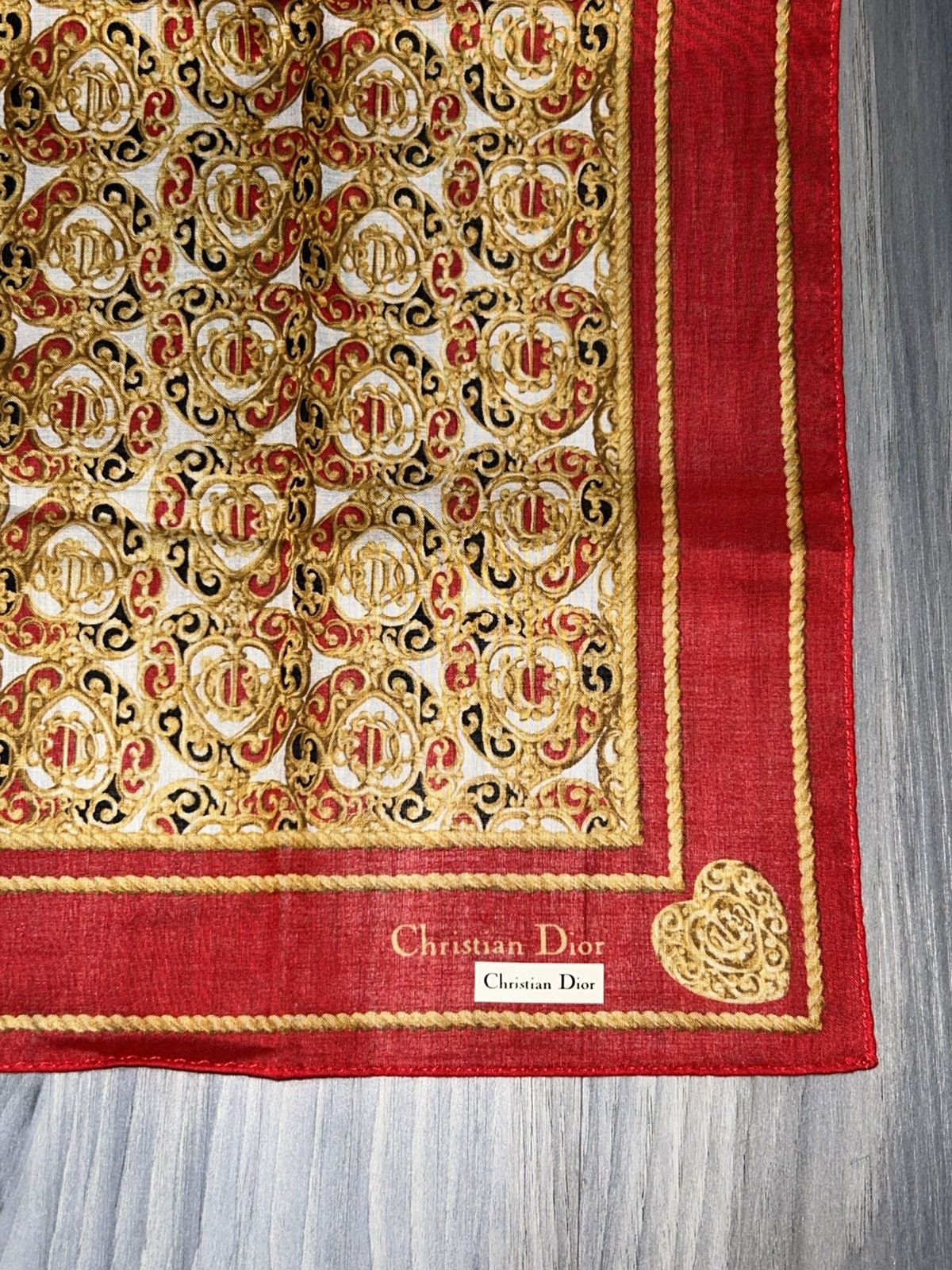 Dior Vintage Christian Dior Red & Gold Cotton Handkerchief Size ONE SIZE - 4 Thumbnail