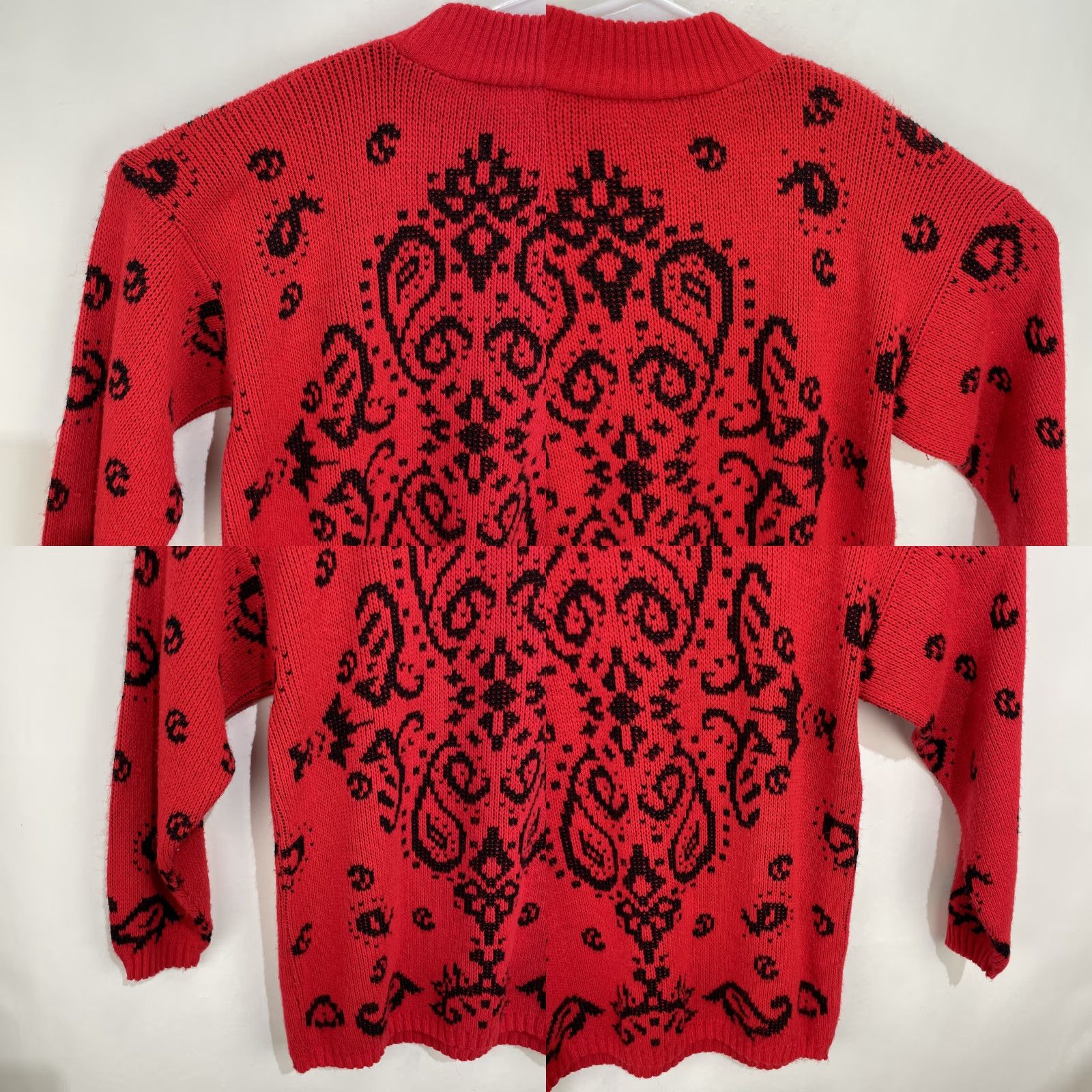 Vintage VINTAGE Private Eyes Womens Sweater Pullover Black Red Paisley USA Made Large Knit Mock Neck Long Sleeve Size L / US 10 / IT 46 - 9 Thumbnail